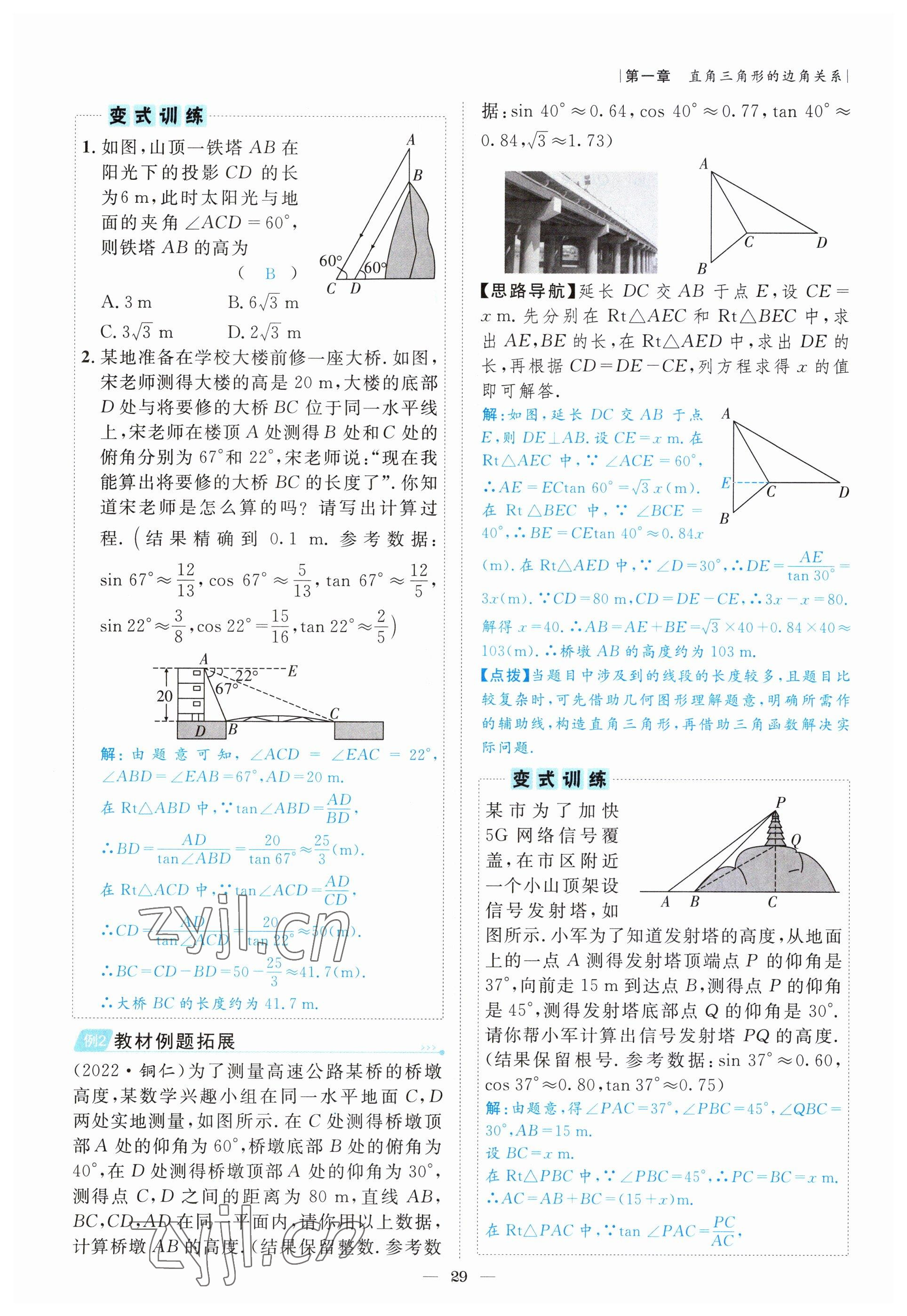 2022年課內(nèi)達標(biāo)同步學(xué)案初數(shù)一號九年級數(shù)學(xué)下冊北師大版 參考答案第29頁