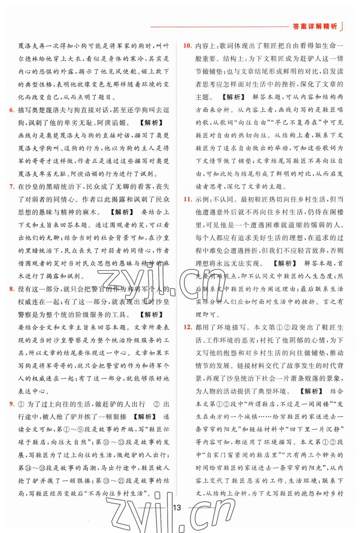 2023年亮点给力提优课时作业本九年级语文下册人教版 参考答案第13页