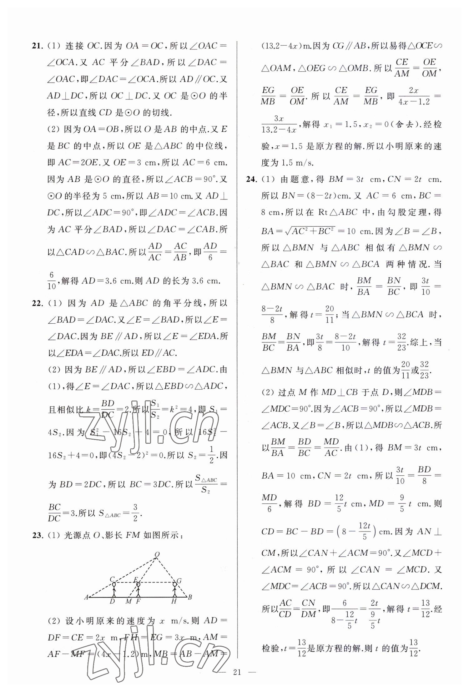 2023年亮點(diǎn)給力大試卷九年級數(shù)學(xué)下冊蘇科版 參考答案第21頁