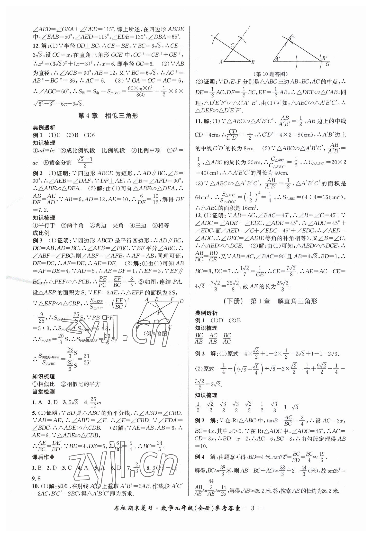 2022年名校期末復(fù)習(xí)寶典九年級(jí)數(shù)學(xué)全一冊(cè)浙教版 參考答案第3頁(yè)