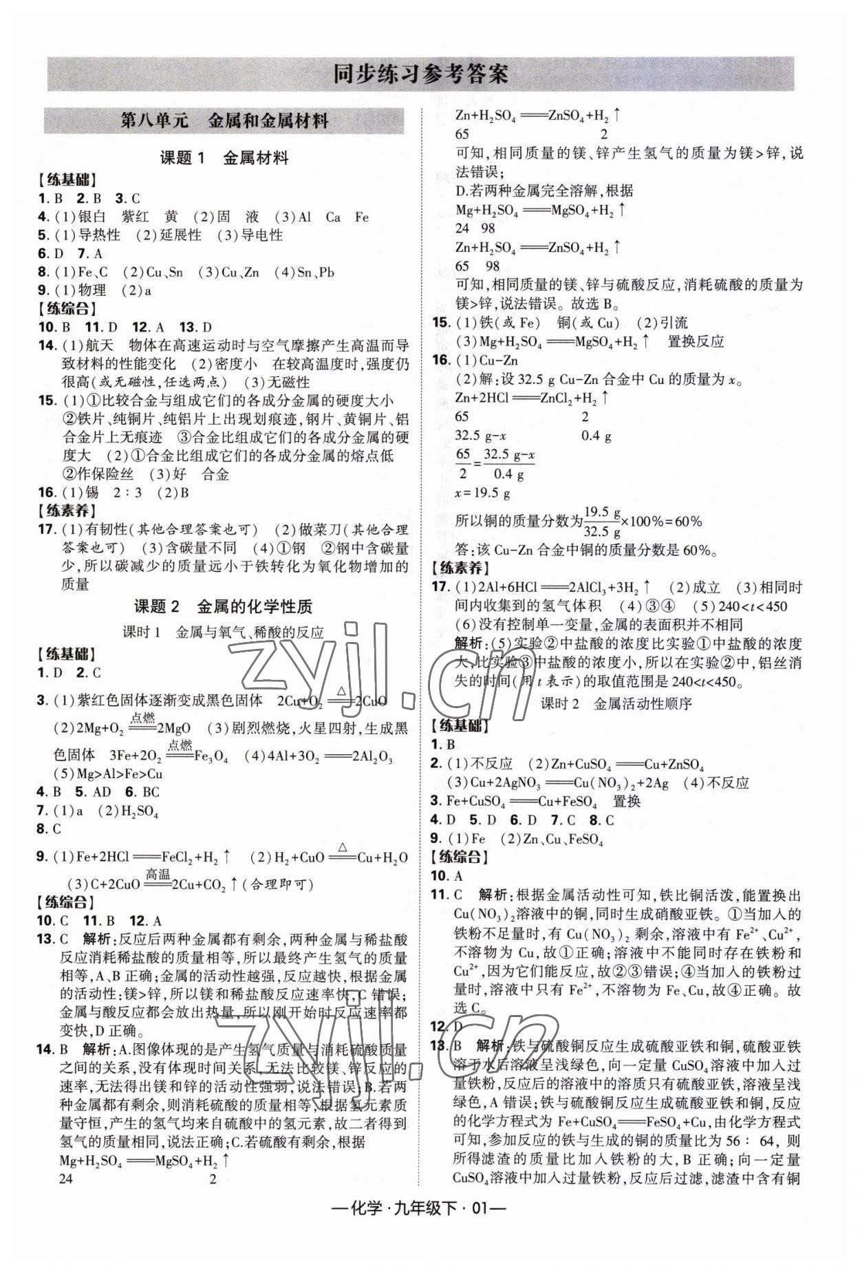 2023年經(jīng)綸學(xué)典課時(shí)作業(yè)九年級化學(xué)下冊人教版 第1頁