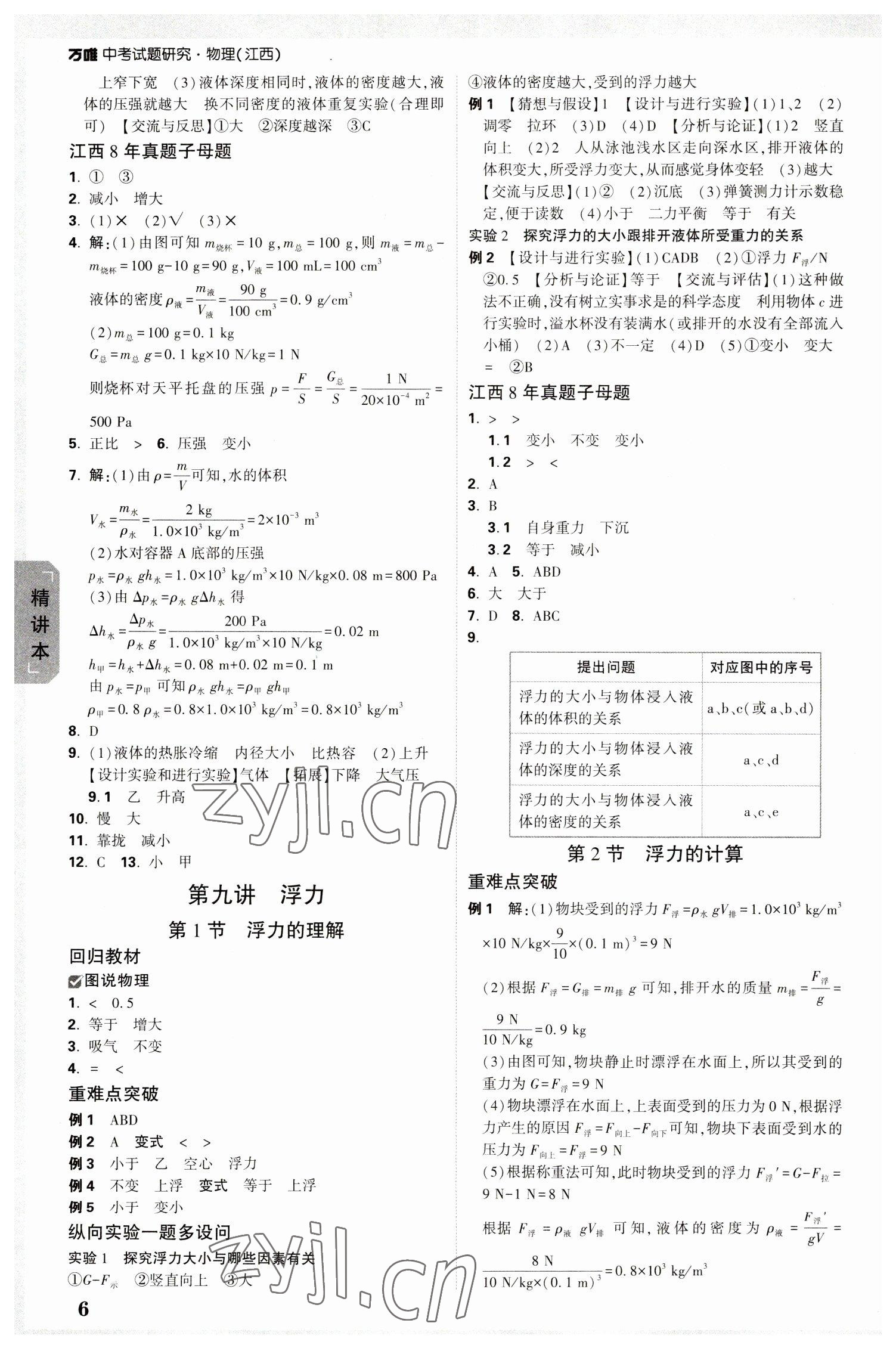 2023年萬唯中考試題研究物理江西專版 參考答案第5頁