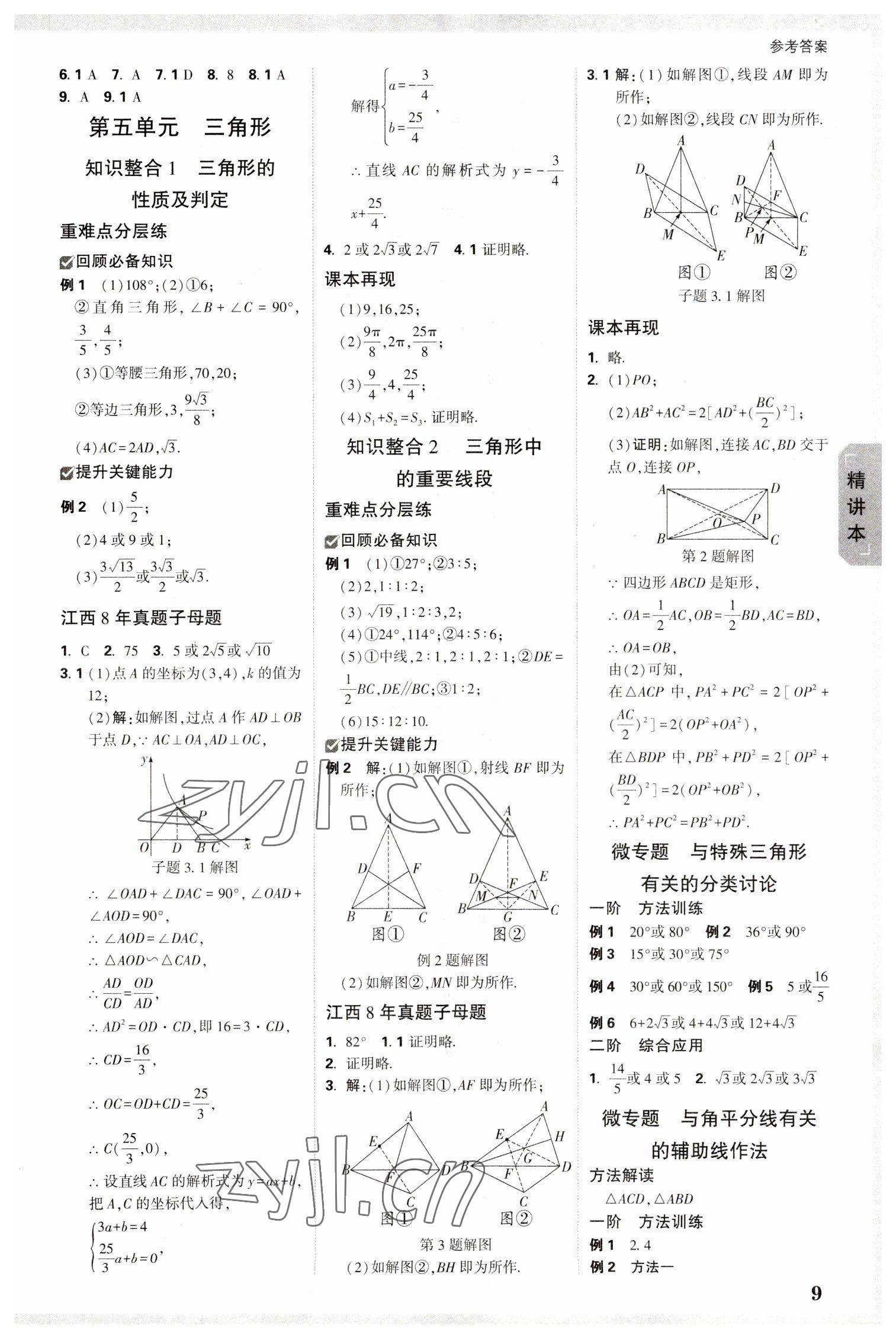 2023年萬唯中考試題研究數(shù)學(xué)江西專版 參考答案第8頁