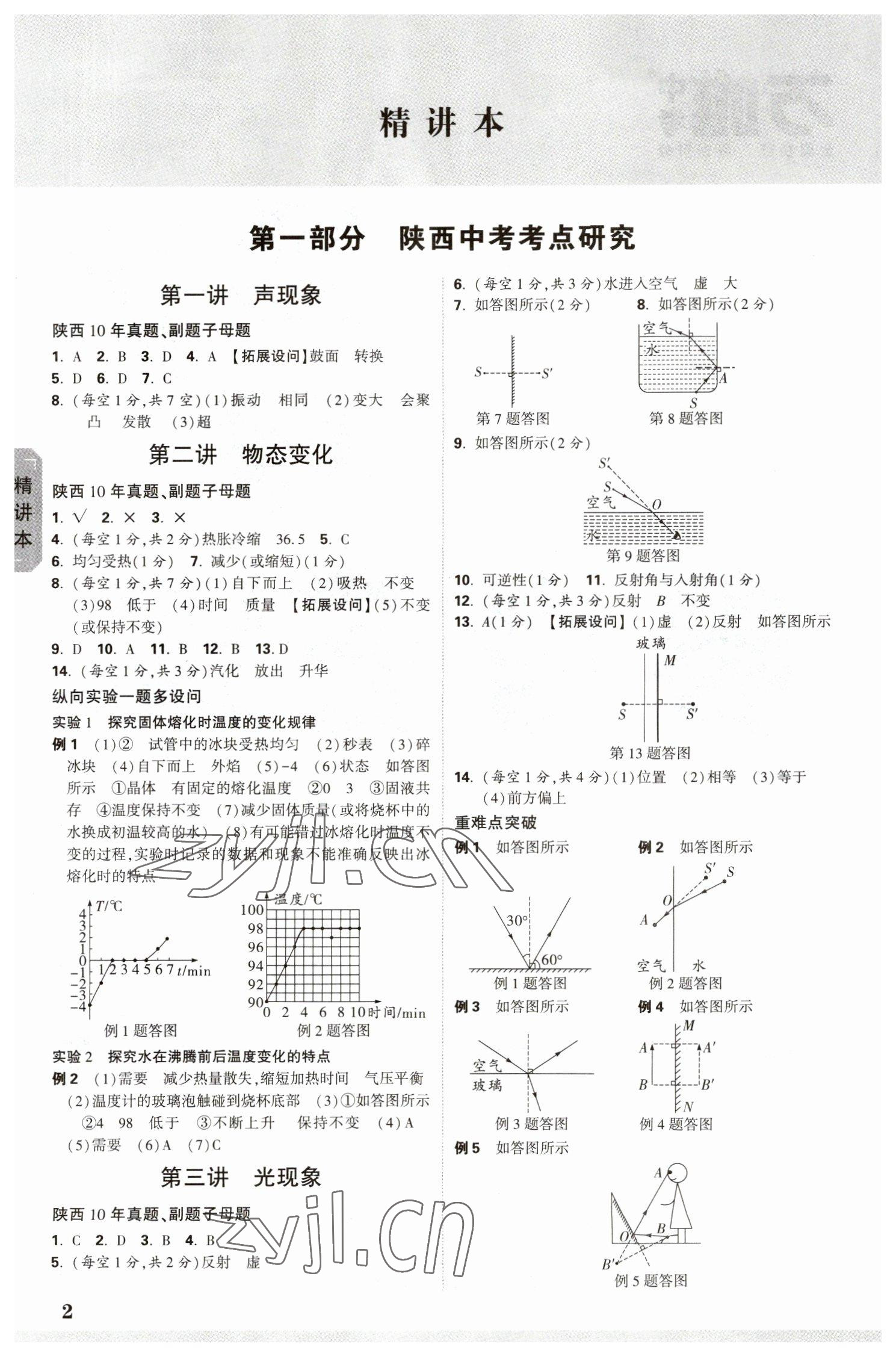 2023年万唯中考试题研究九年级物理陕西专版 参考答案第1页