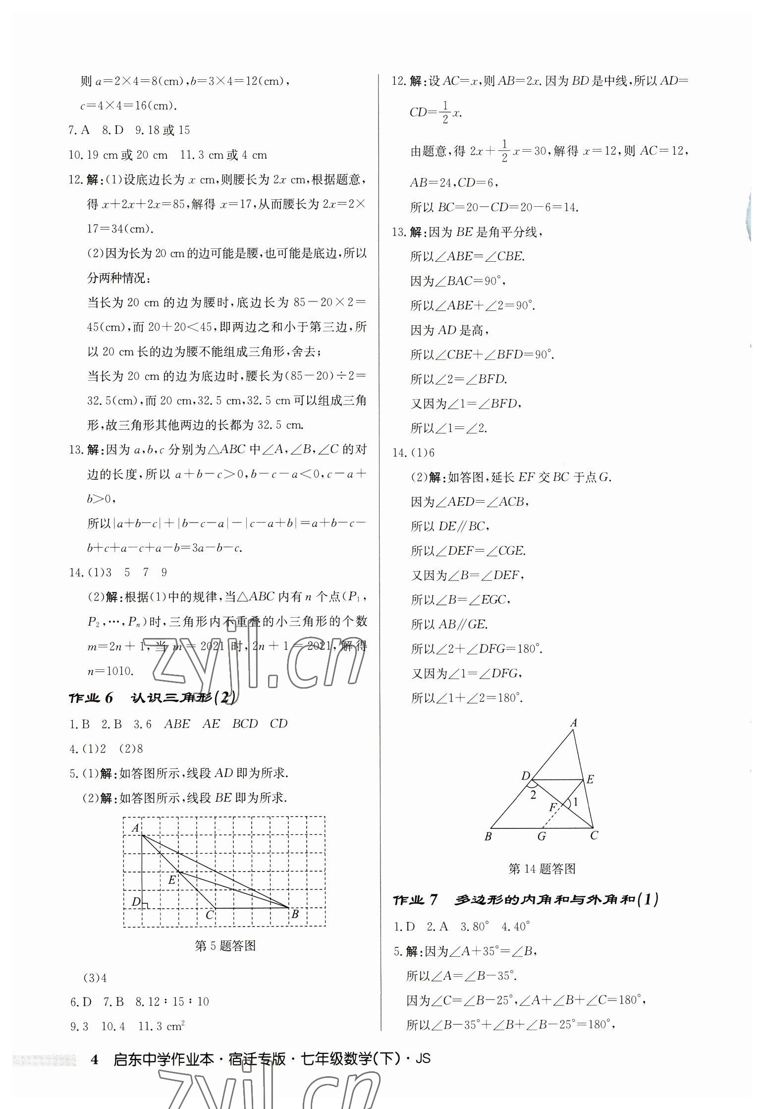 2023年啟東中學(xué)作業(yè)本七年級數(shù)學(xué)下冊蘇科版宿遷專版 第4頁