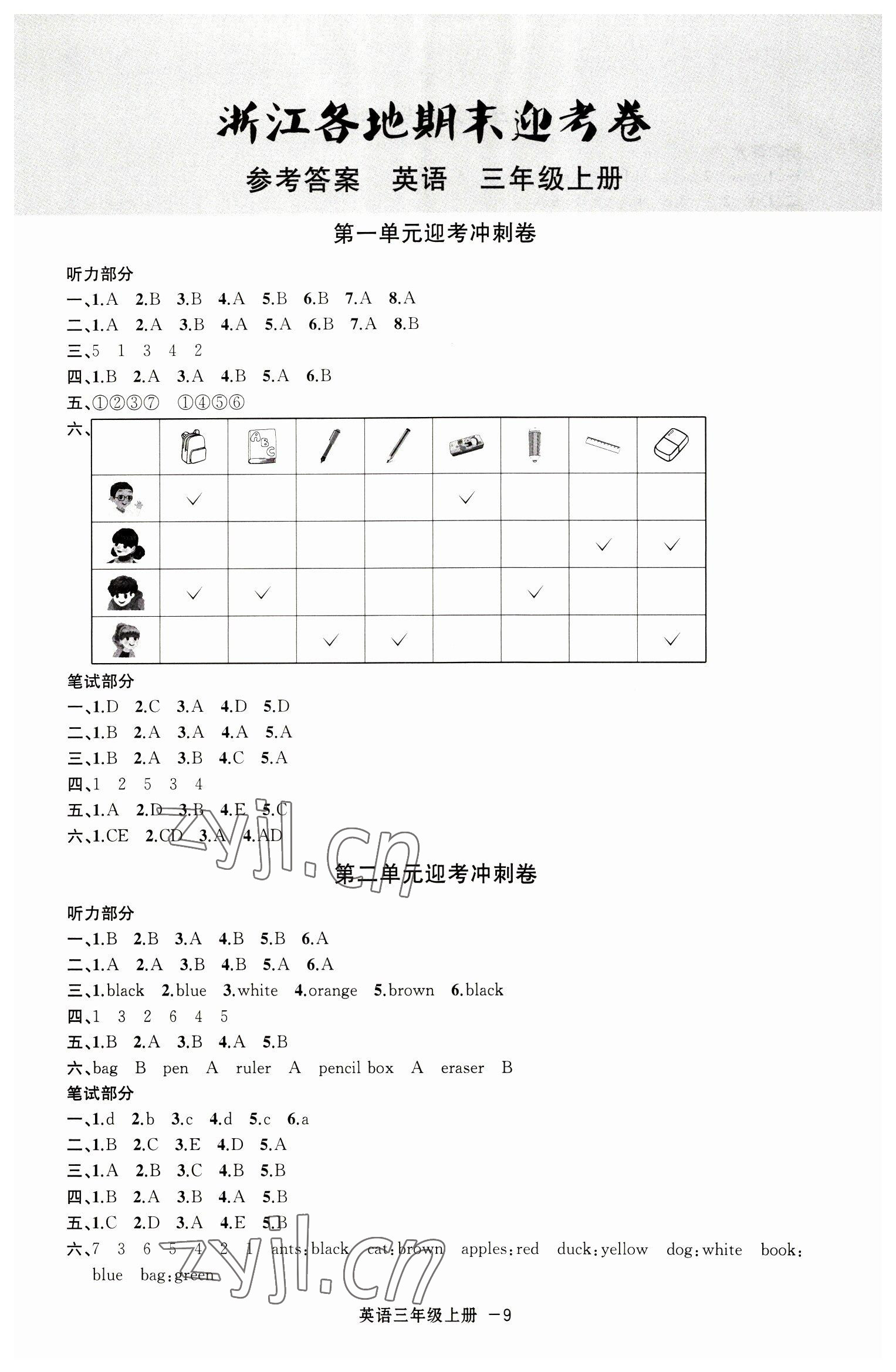 2022年浙江各地期末迎考卷三年級英語上冊人教版 第1頁