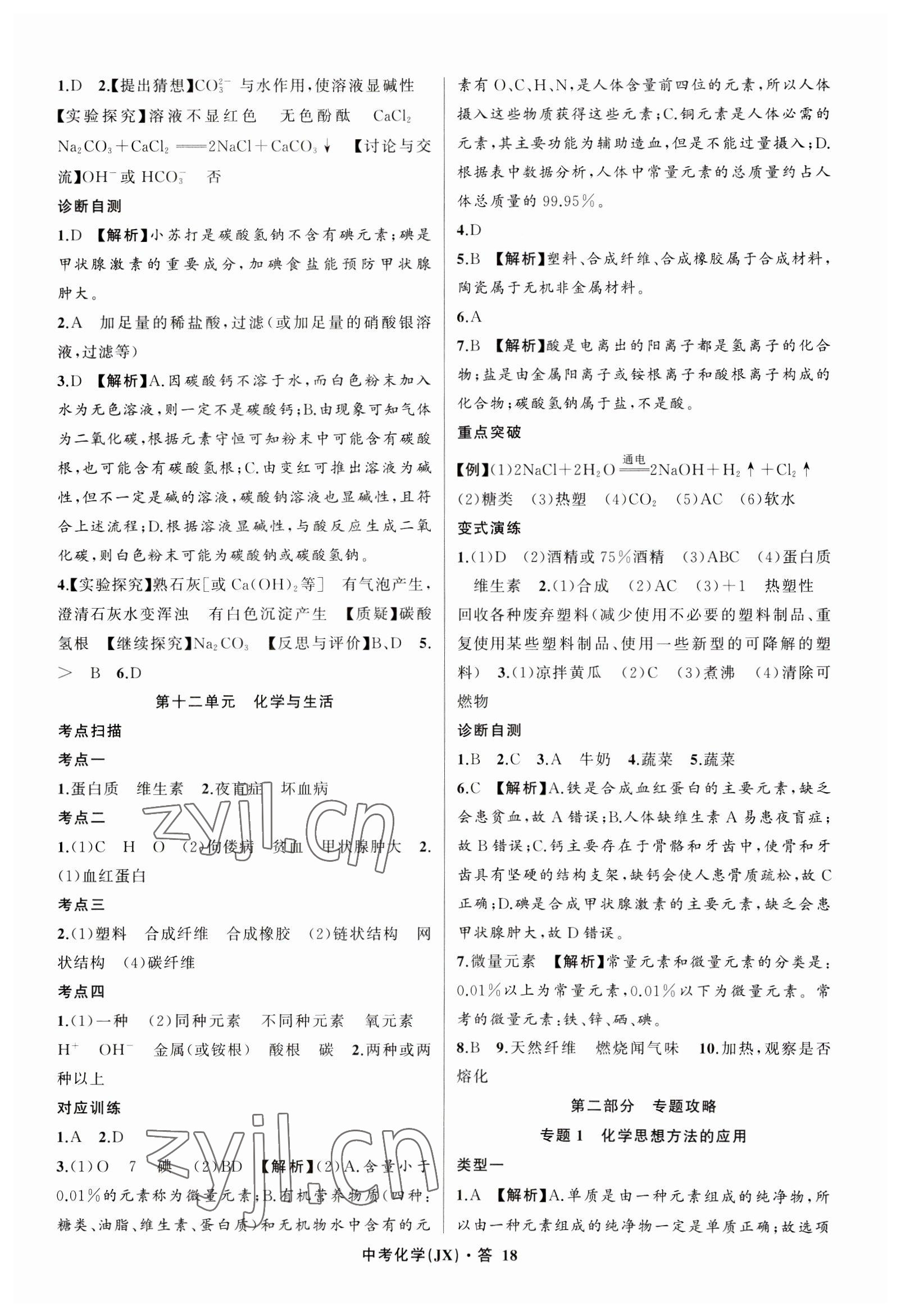 2023年名师面对面中考满分特训方案化学江西专版 参考答案第18页