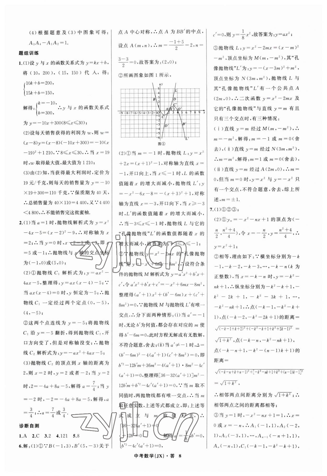 2023年名师面对面中考满分特训方案数学江西专版 参考答案第8页