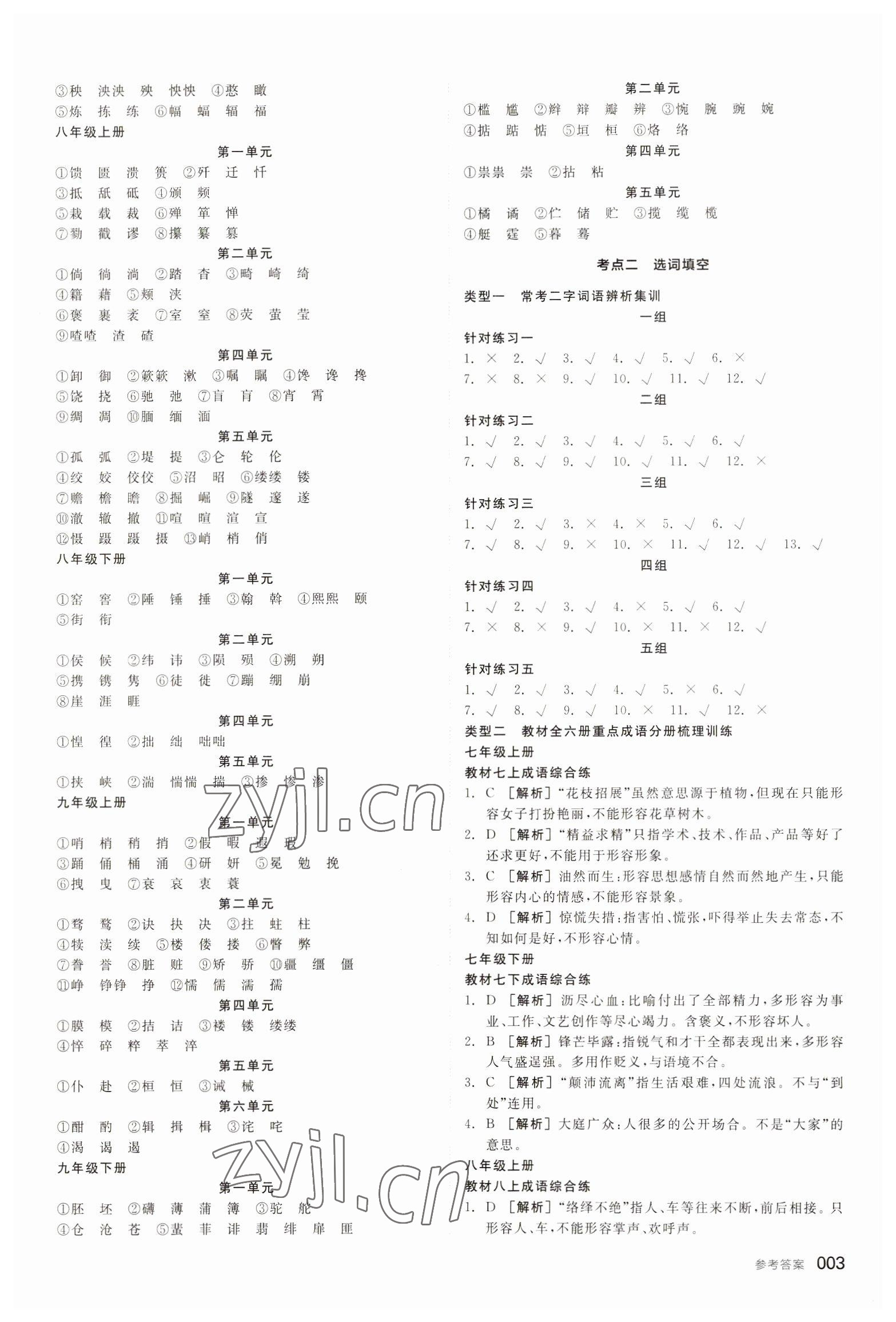 2023年全品中考復(fù)習(xí)方案語文備考手冊徐州專版 參考答案第2頁