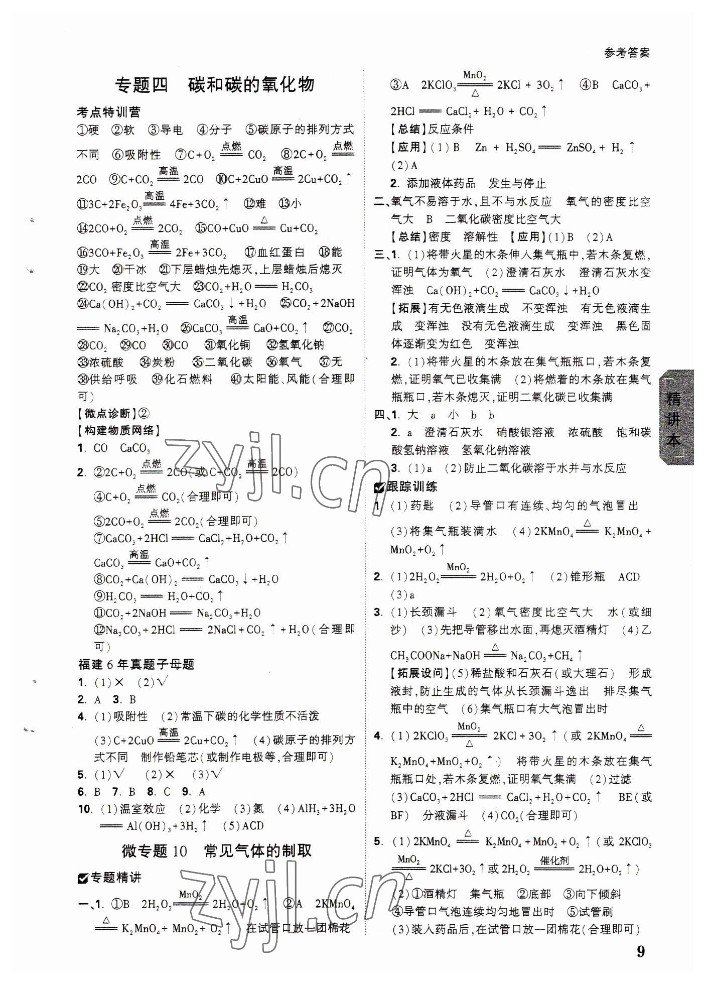 2023年万唯中考试题研究化学福建专版 参考答案第8页