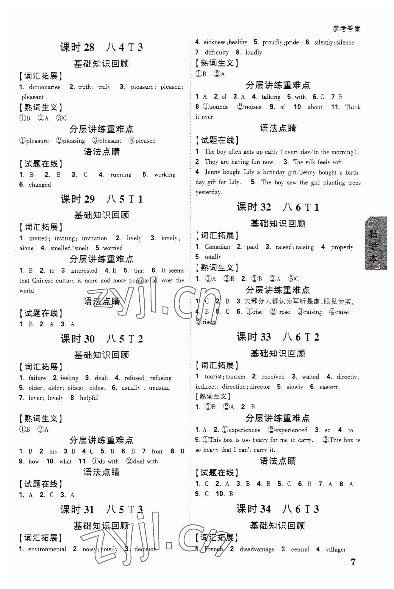 2023年萬唯中考試題研究英語福建專版 參考答案第6頁