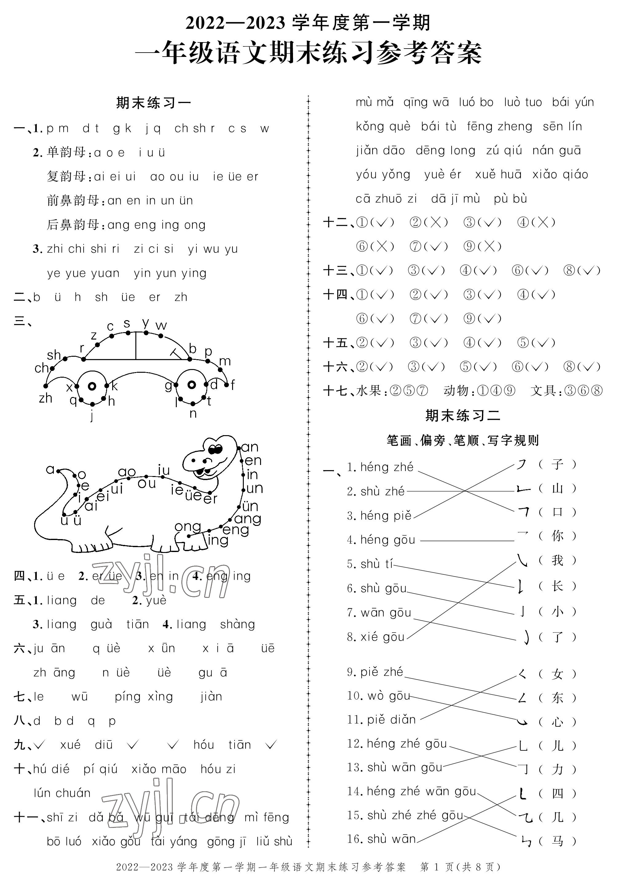 2022年創(chuàng)新作業(yè)同步練習(xí)期末復(fù)習(xí)試卷一年級(jí)語(yǔ)文上冊(cè)人教版 參考答案第1頁(yè)