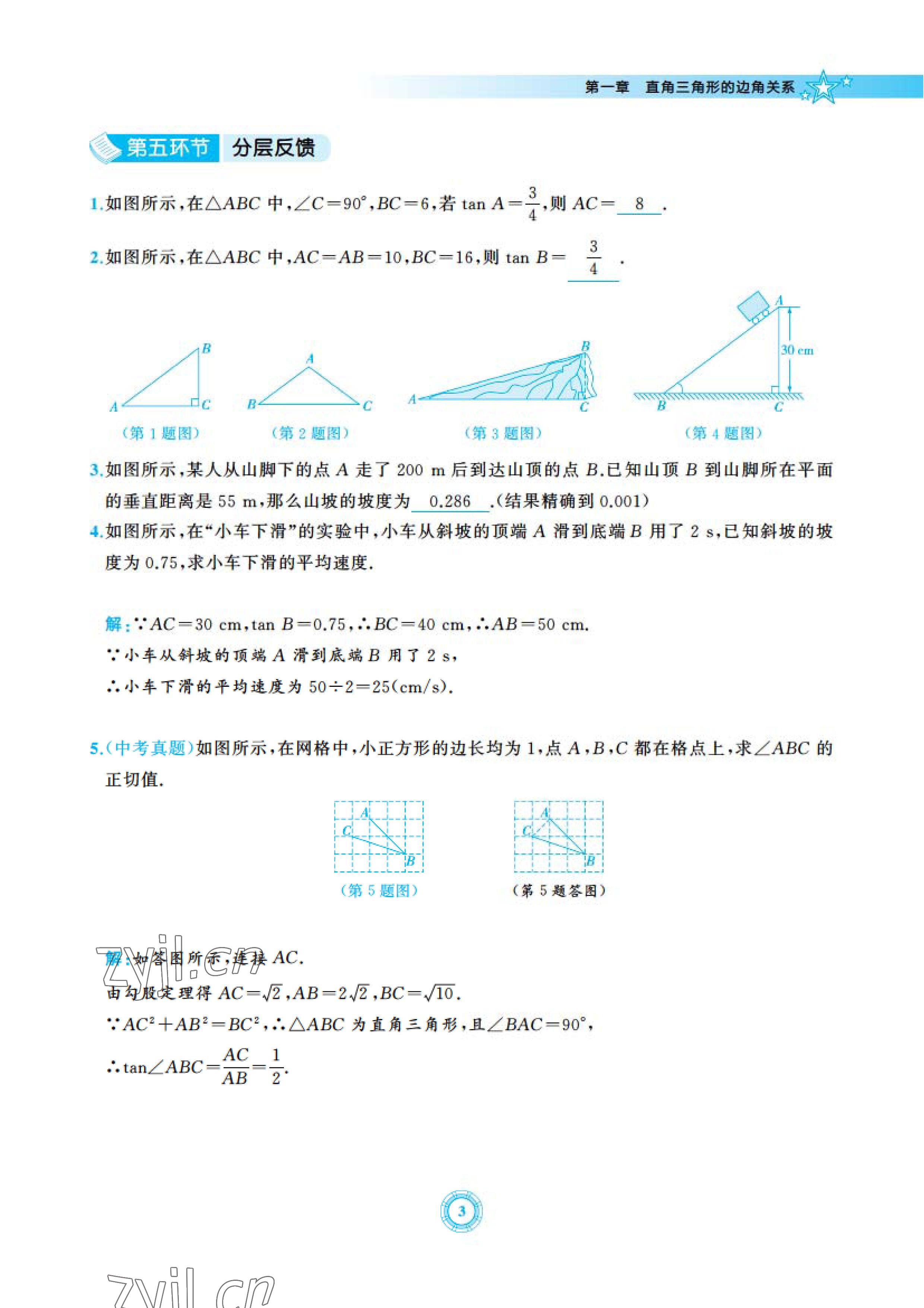2023年五環(huán)導(dǎo)學(xué)九年級數(shù)學(xué)下冊北師大版 參考答案第3頁