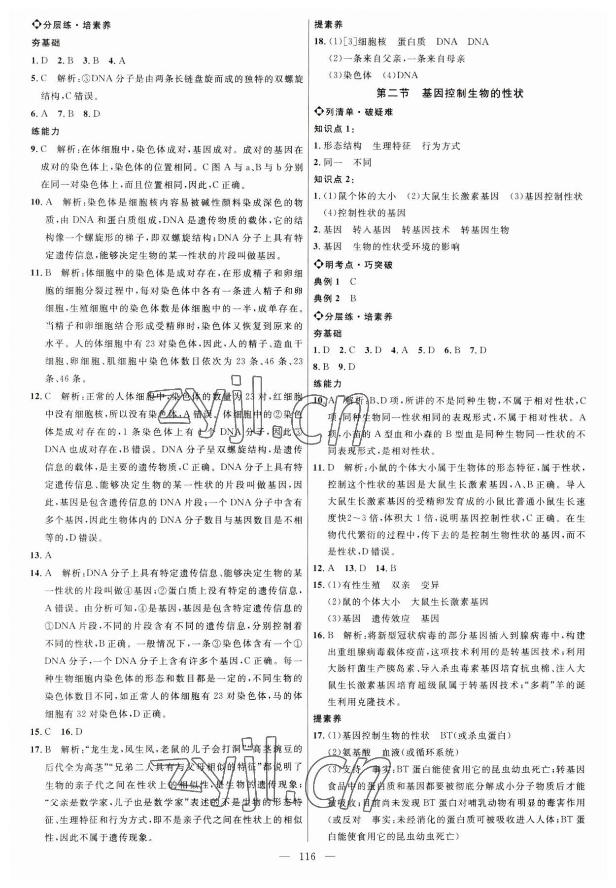 2023年細解巧練八年級生物下冊魯科版54制 參考答案第3頁