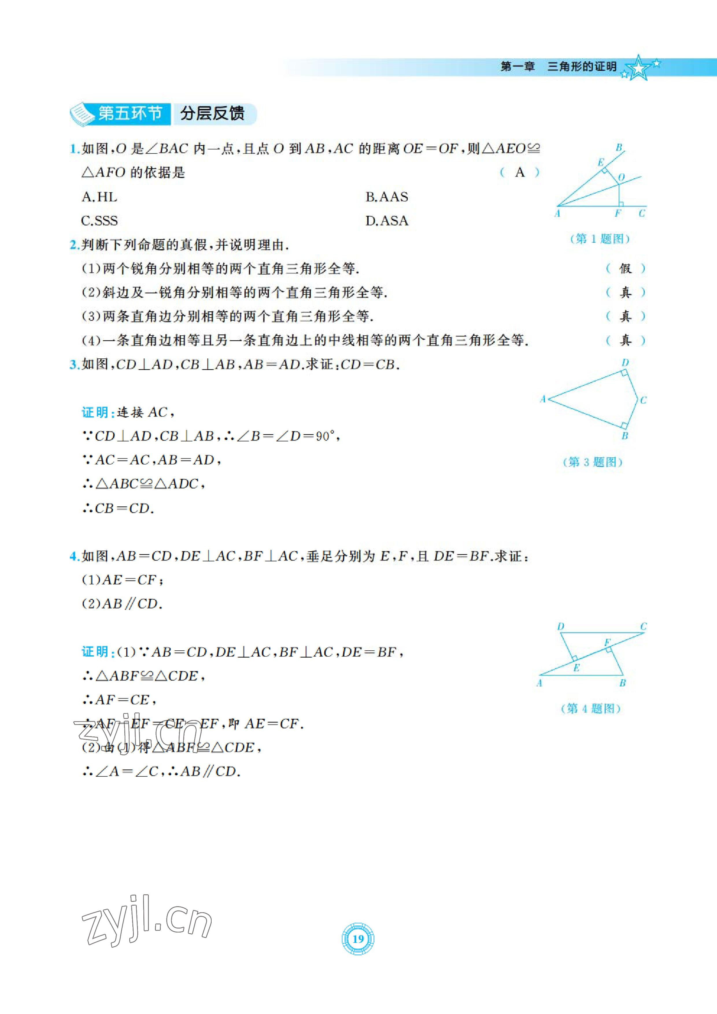 2023年五環導學八年級數學下冊北師大版 參考答案第19頁