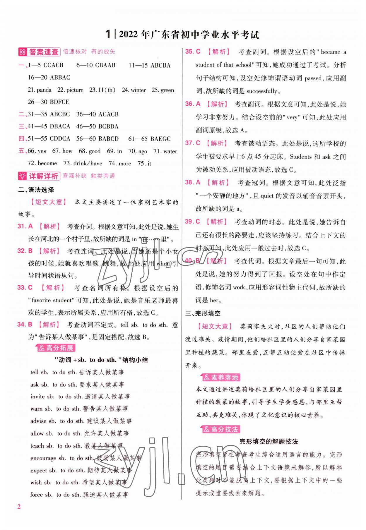 2023年金考卷45套匯編英語廣東專版 參考答案第1頁