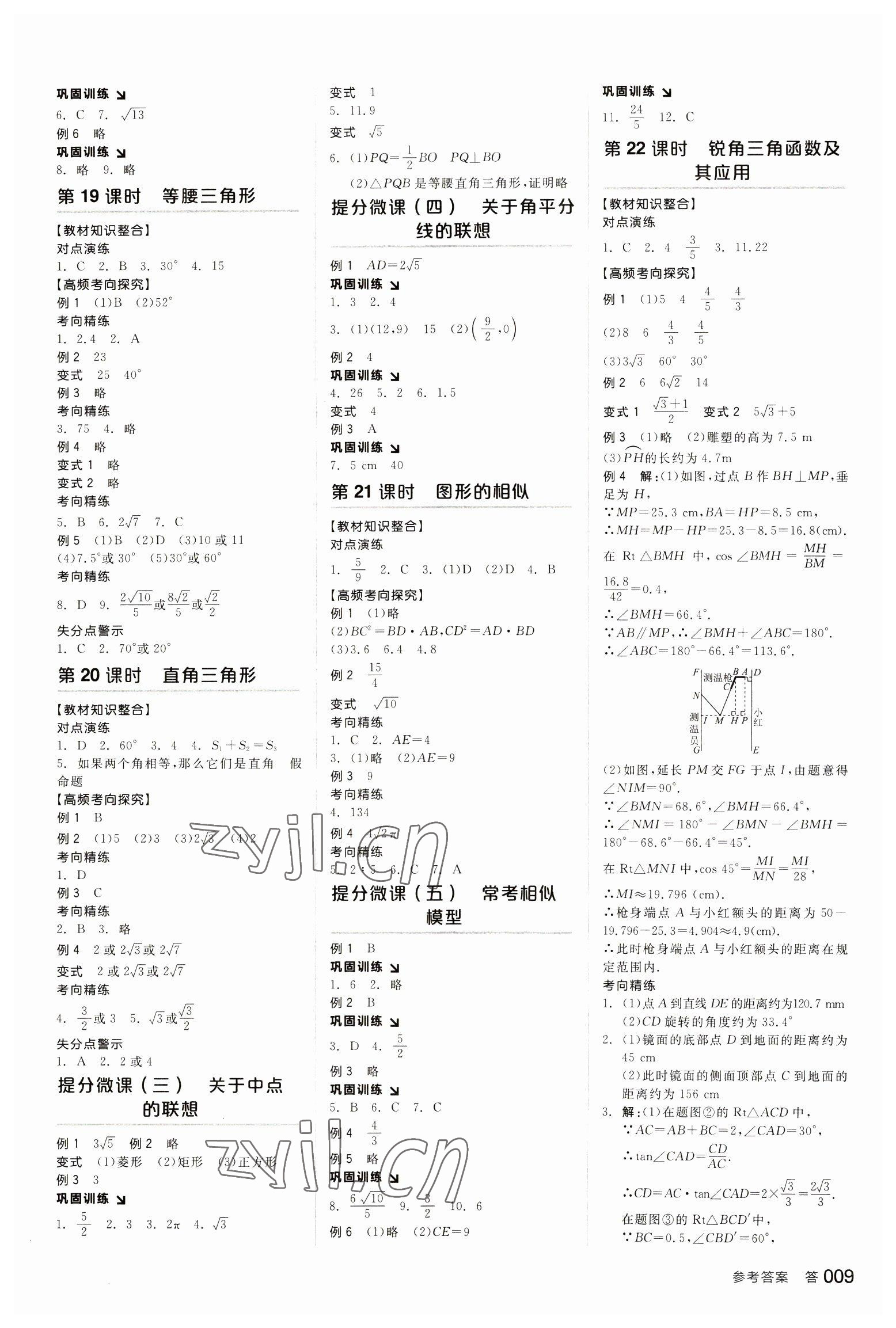 2023年全品中考復(fù)習(xí)方案數(shù)學(xué)江西專版 參考答案第8頁