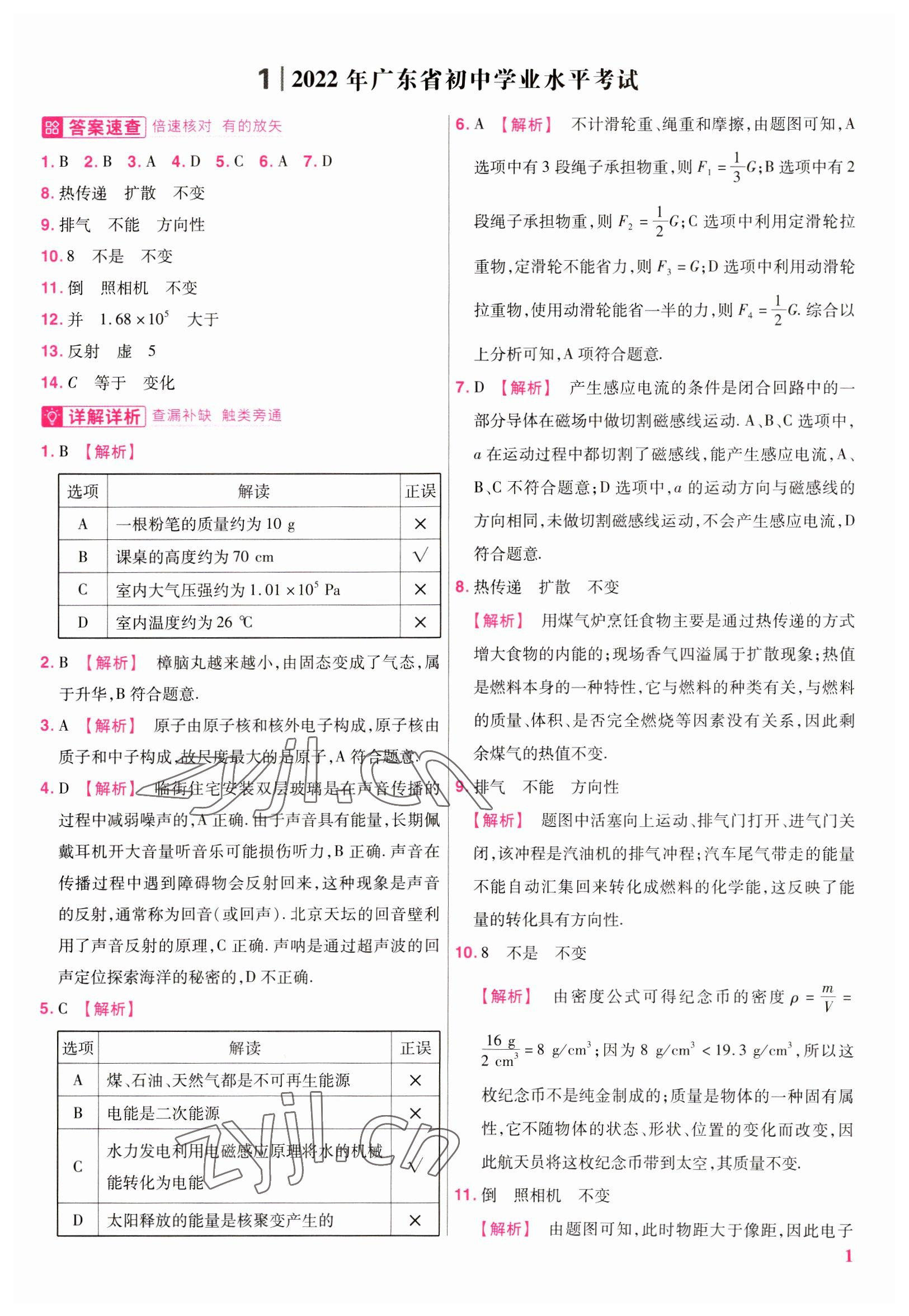 2023年金考卷45套汇编物理广东专版 第1页