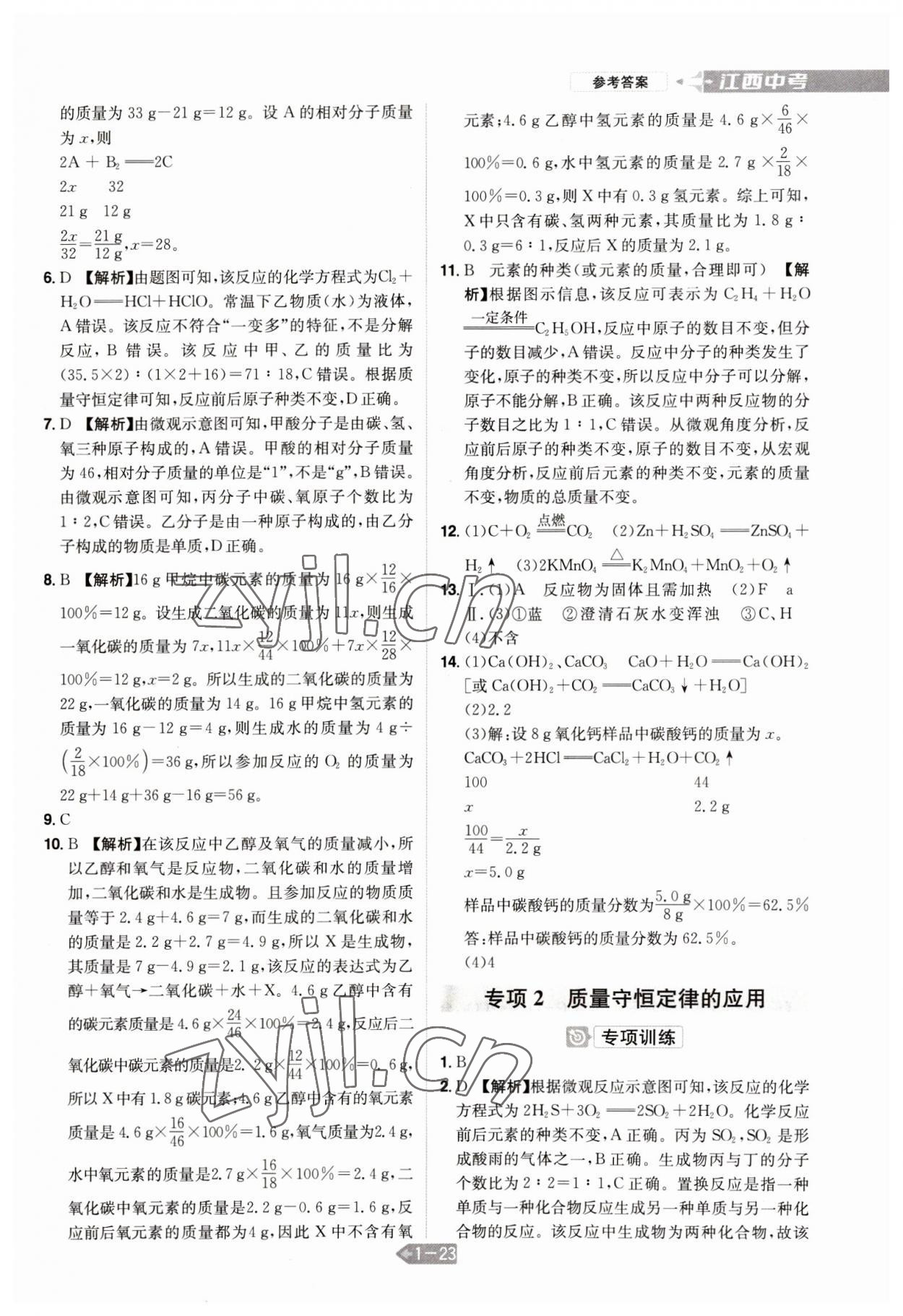 2023年追擊中考化學江西專版 參考答案第7頁