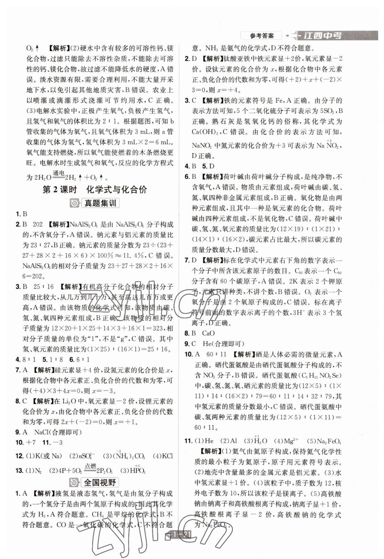2023年追擊中考化學江西專版 參考答案第5頁