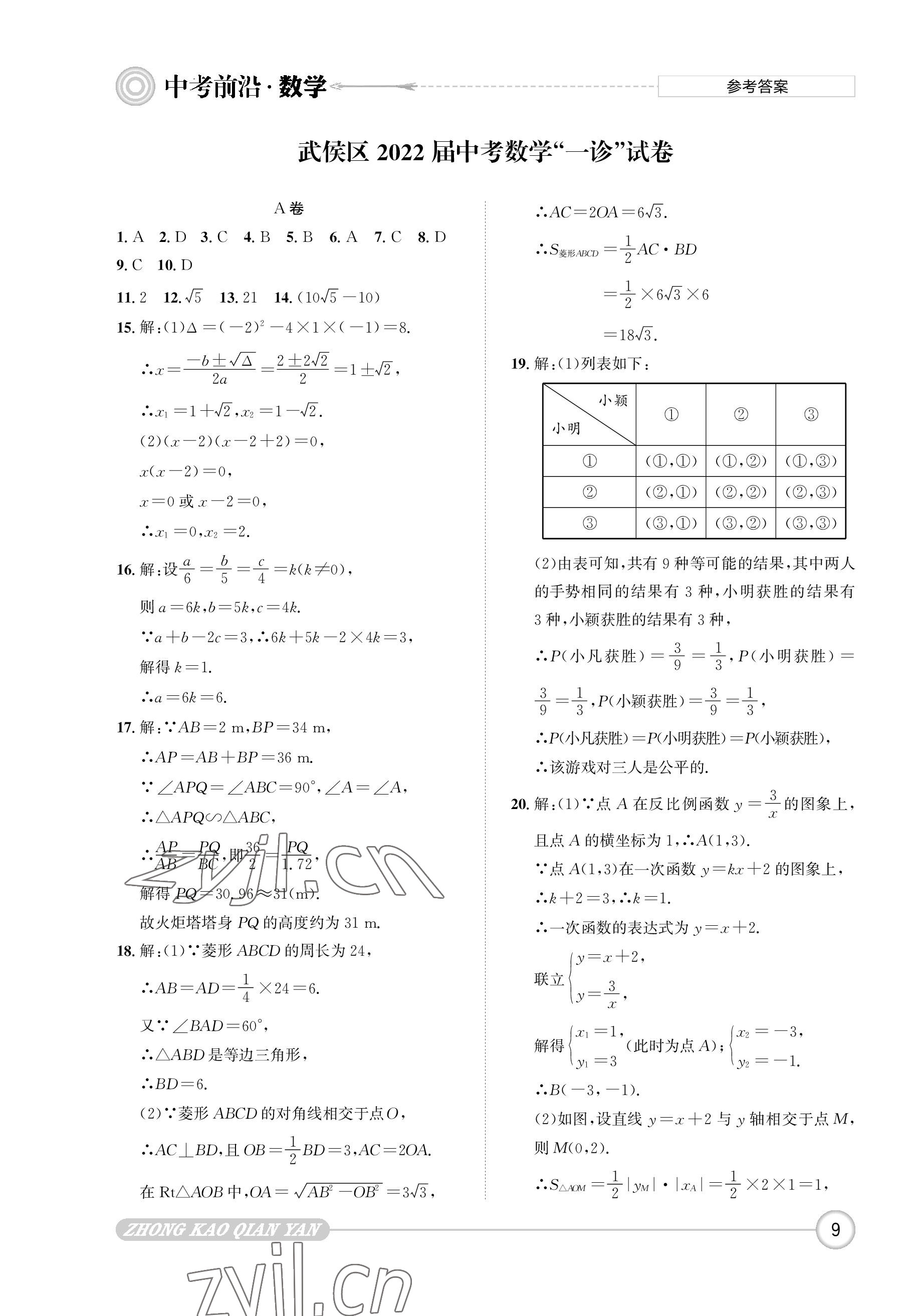 2023年中考前沿?cái)?shù)學(xué) 參考答案第9頁