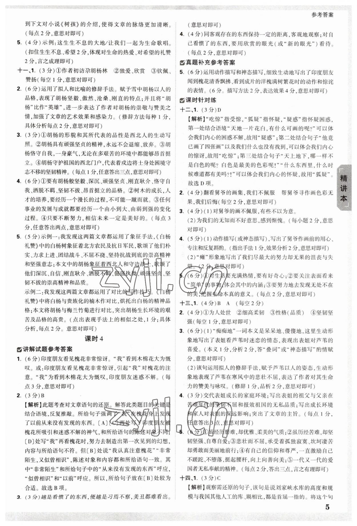 2023年萬唯中考試題研究語文中考安徽專版 參考答案第5頁