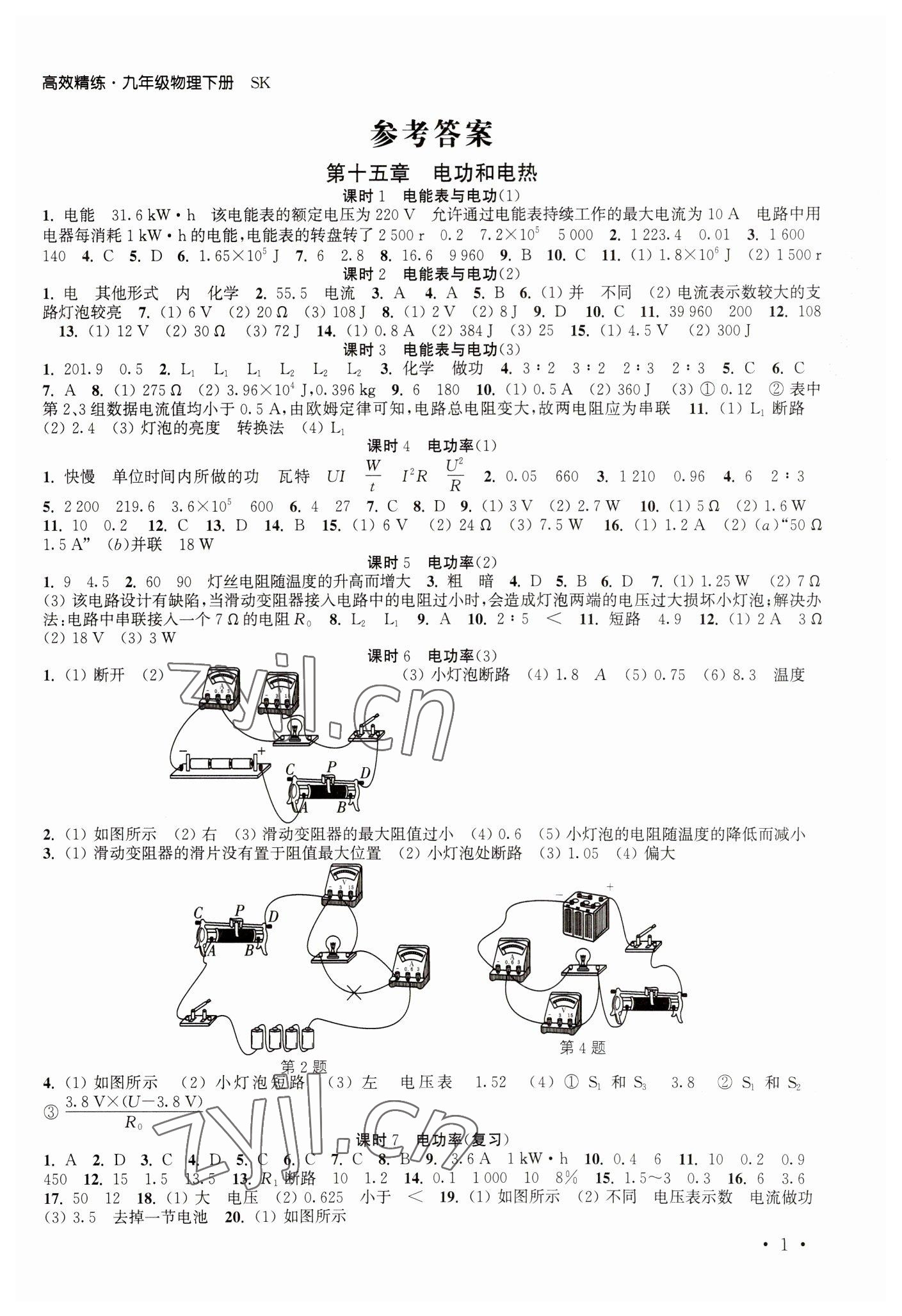 2023年高效精练九年级物理下册苏科版 第1页