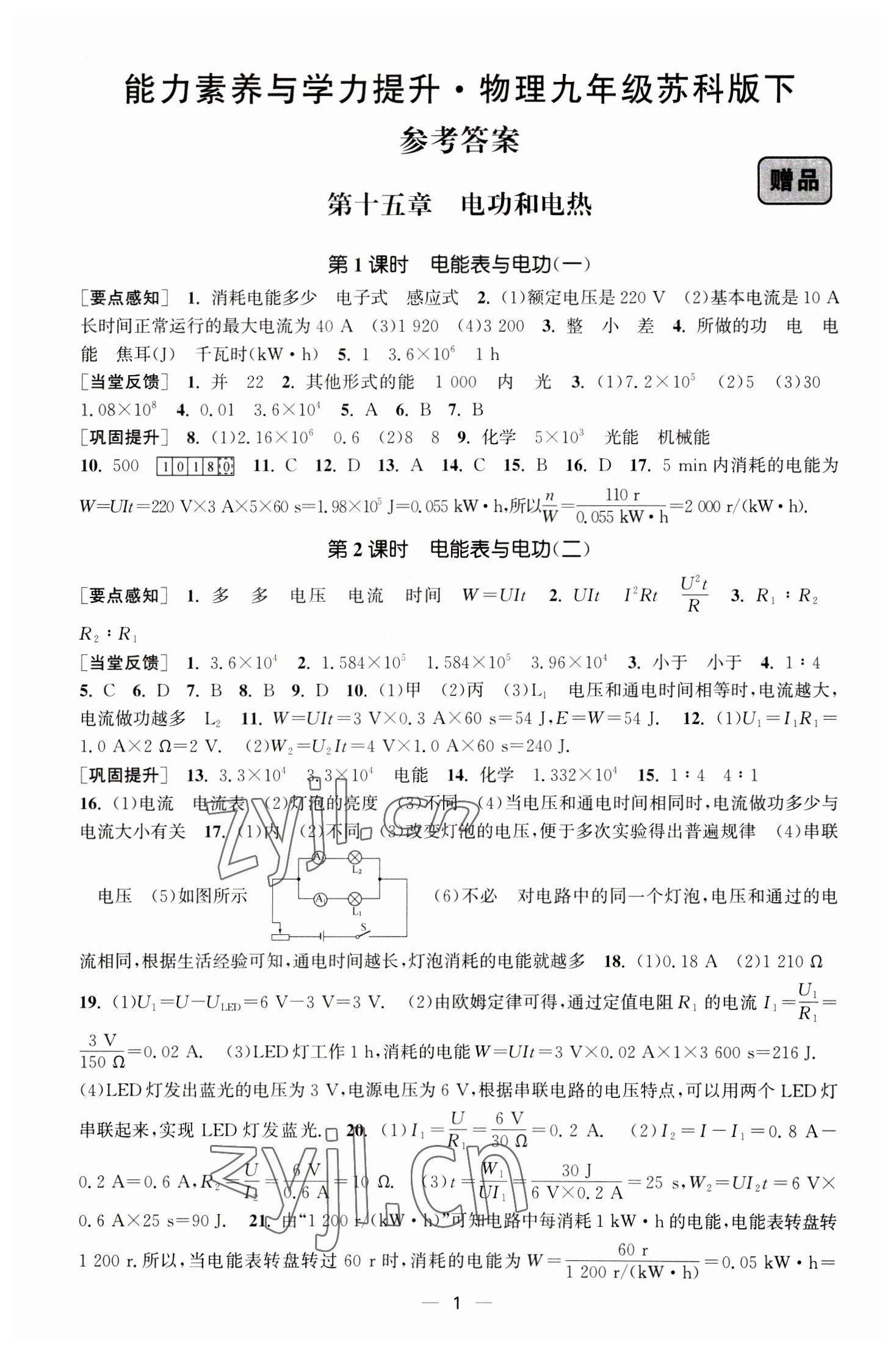 2023年能力素养与学力提升九年级物理下册苏科版 第1页