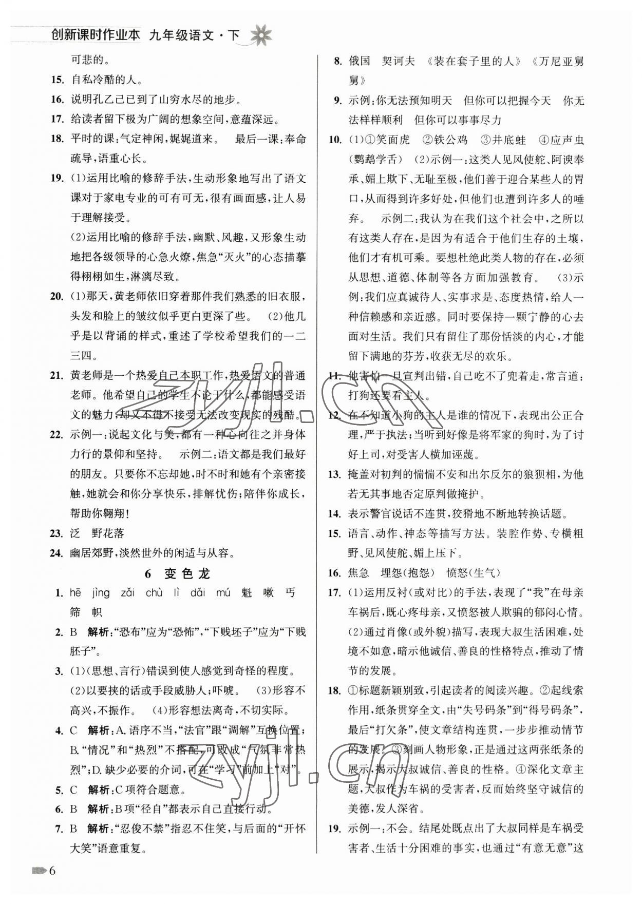 2023年創(chuàng)新課時(shí)作業(yè)本九年級(jí)語(yǔ)文下冊(cè)人教版 第6頁(yè)