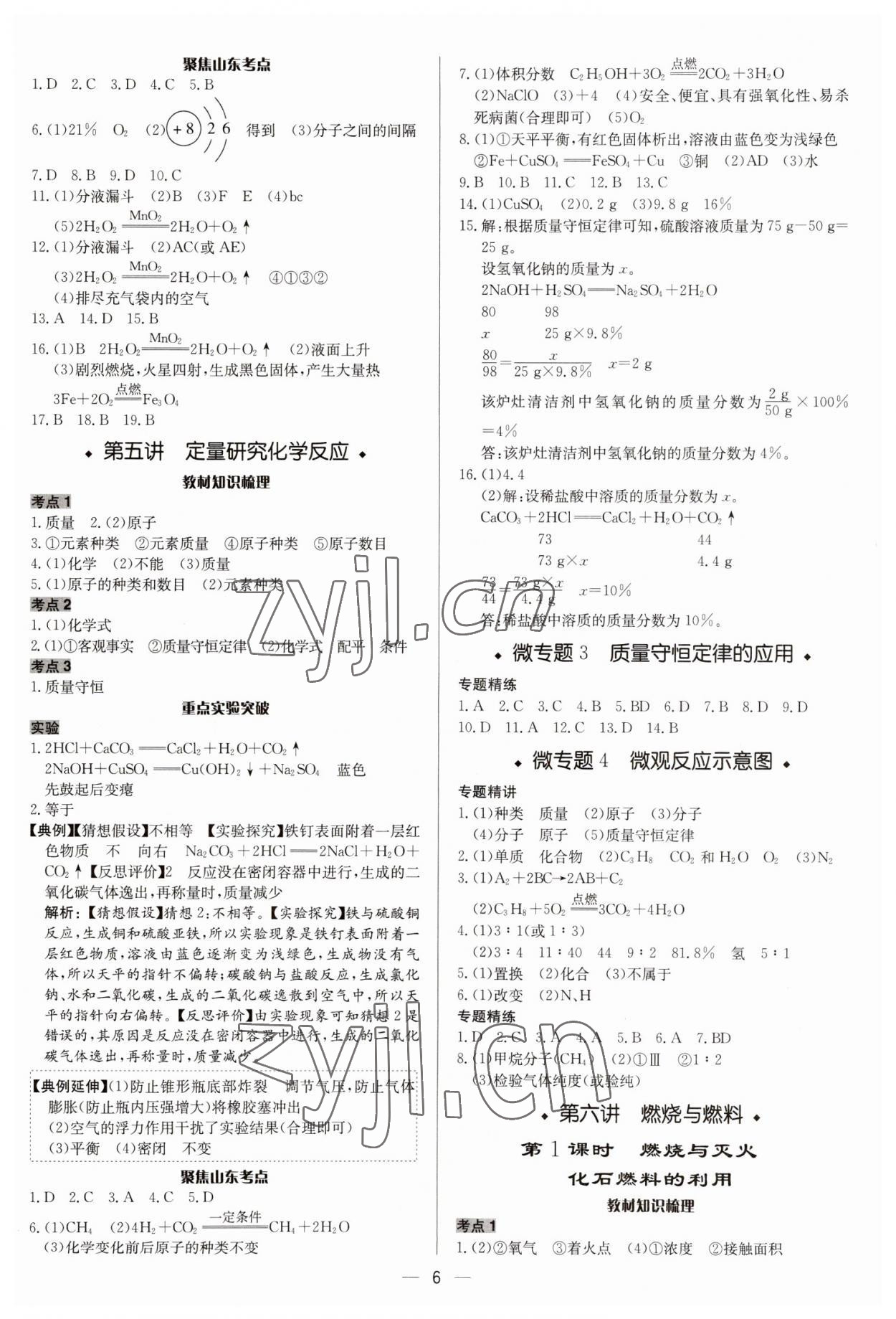 2023年中考對策化學魯教版 參考答案第6頁