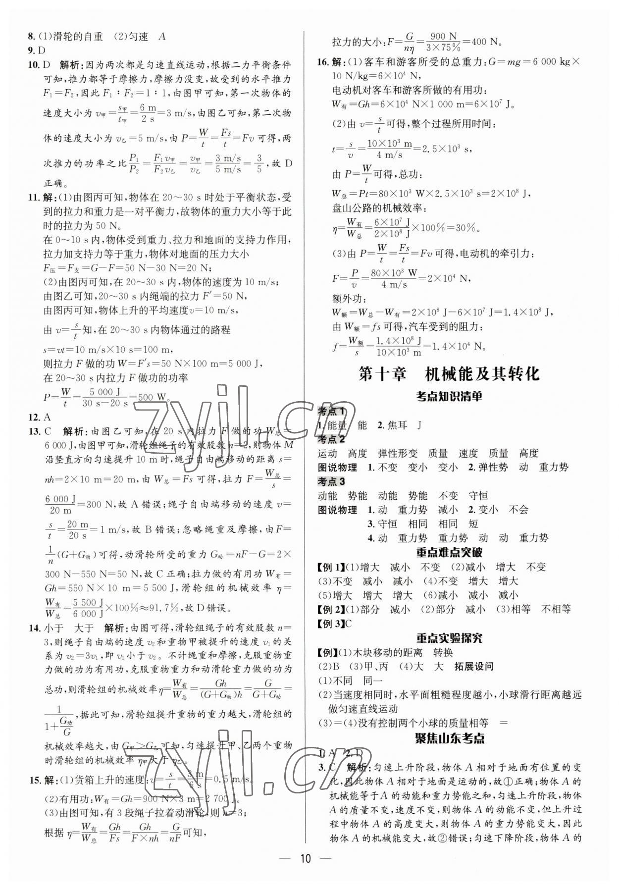 2023年中考對策物理泰安專版 參考答案第10頁