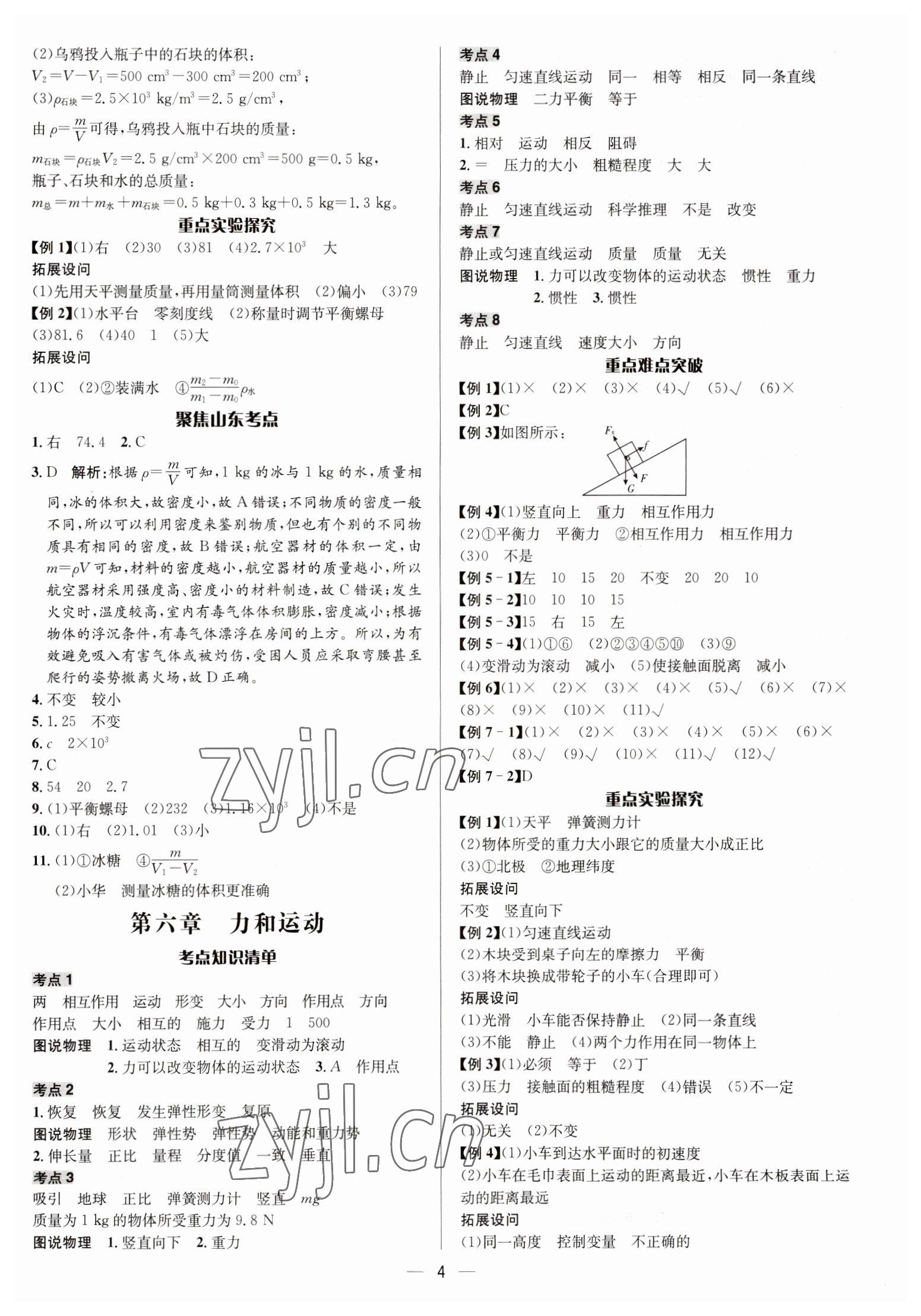 2023年中考對(duì)策物理泰安專版 參考答案第4頁(yè)