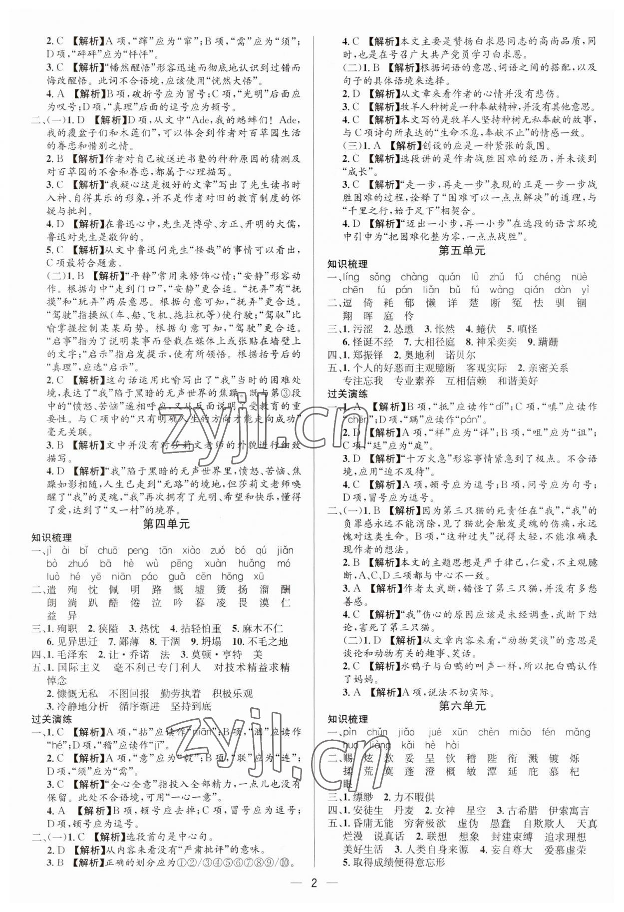 2023年中考对策语文泰安专版 参考答案第2页