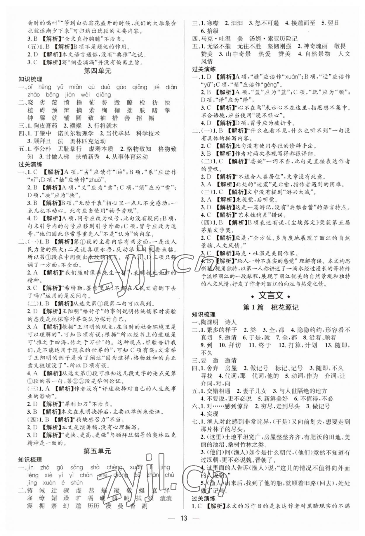 2023年中考对策语文泰安专版 参考答案第13页