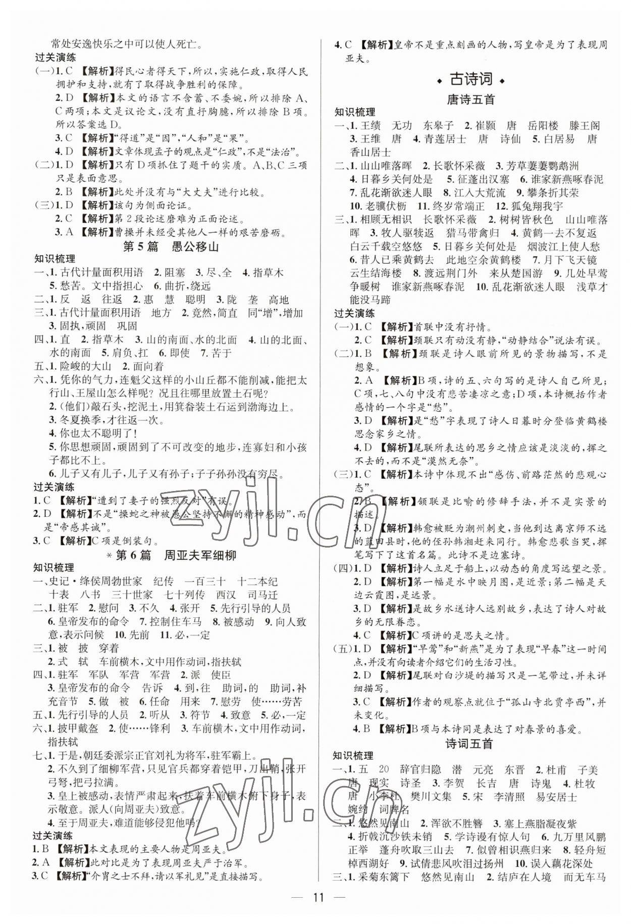 2023年中考对策语文泰安专版 参考答案第11页