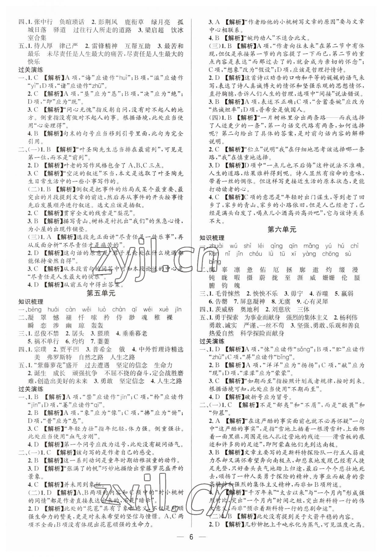 2023年中考对策语文泰安专版 参考答案第6页