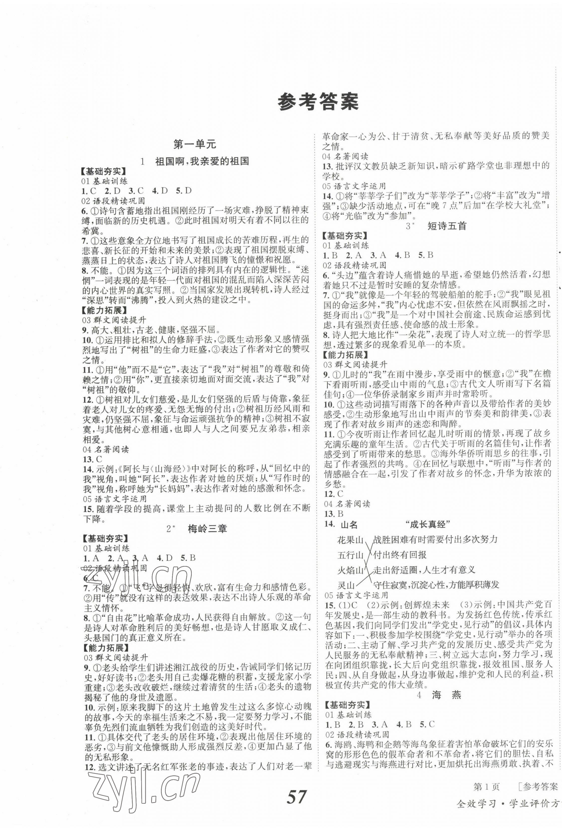 2023年全效學(xué)習(xí)學(xué)業(yè)評(píng)價(jià)方案九年級(jí)語(yǔ)文下冊(cè)人教版 第1頁(yè)