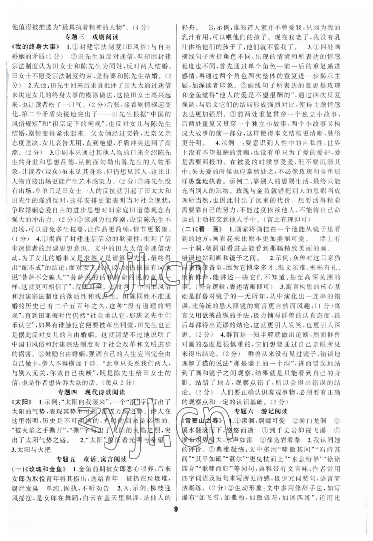 2023年中考高高手語文 參考答案第9頁