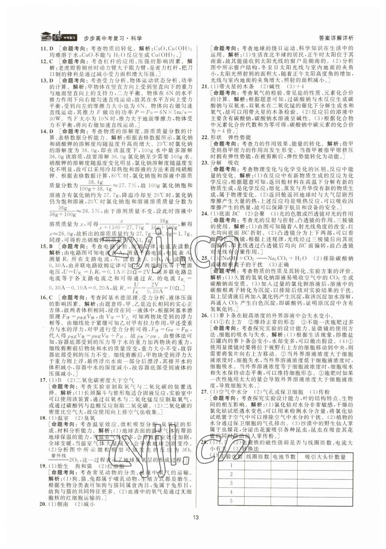 2023年步步高中考復(fù)習科學浙江專版 參考答案第12頁