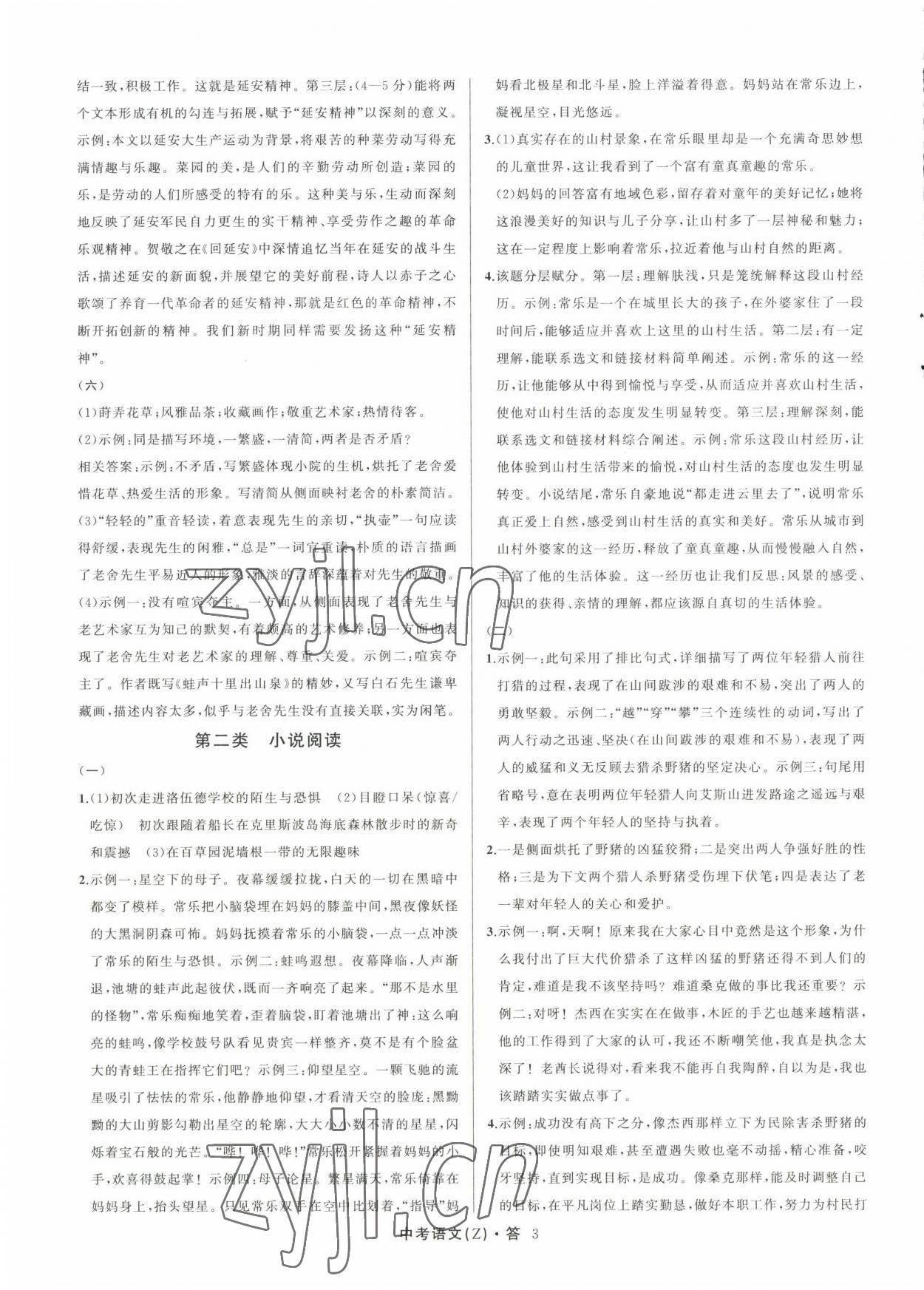 2023名师面对面中考满分特训方案语文人教版浙江专版 参考答案第3页