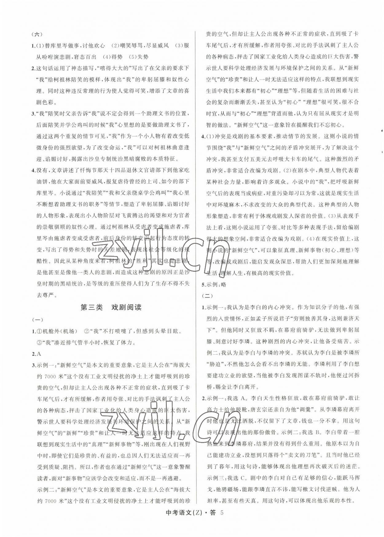 2023名師面對(duì)面中考滿分特訓(xùn)方案語(yǔ)文人教版浙江專版 參考答案第5頁(yè)