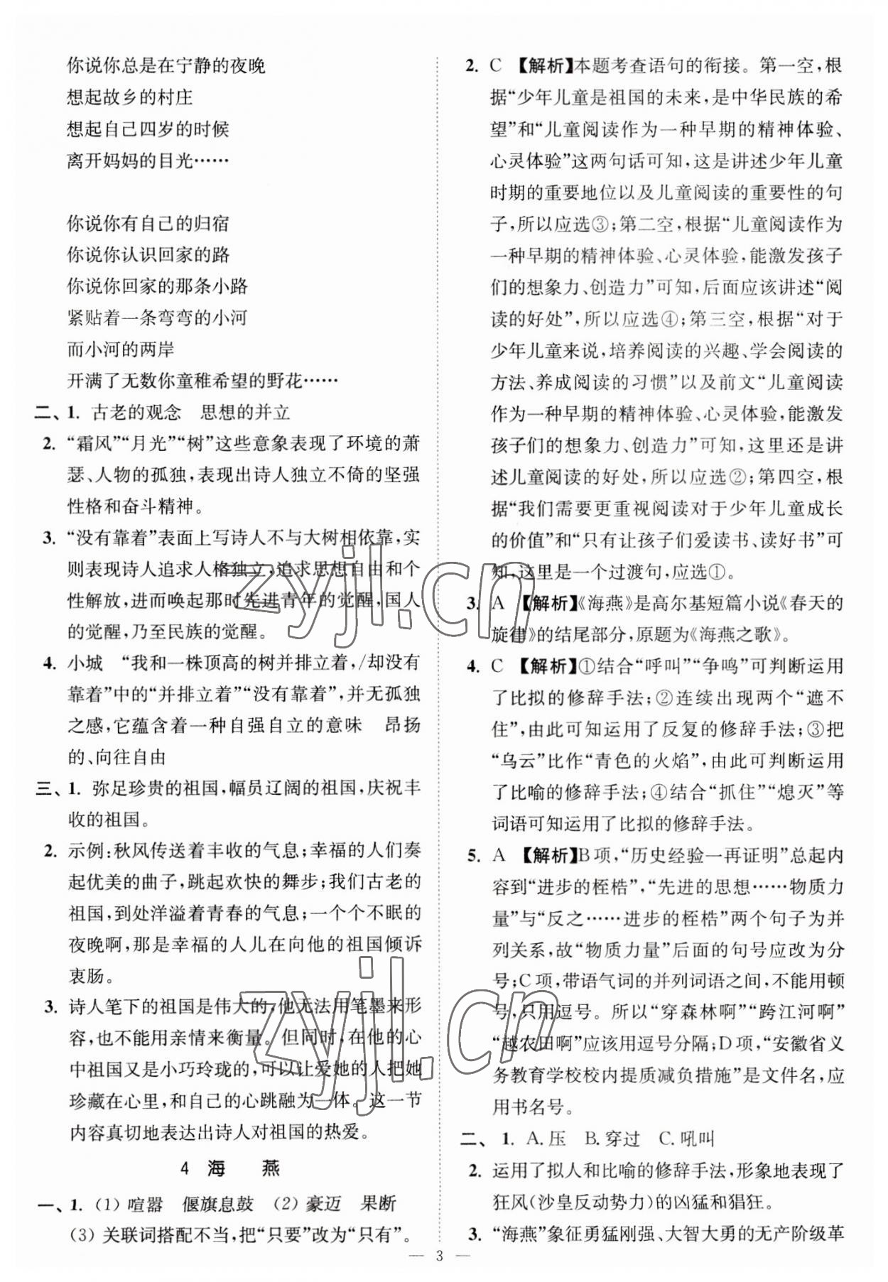 2023年南通小题课时提优作业本九年级语文下册全国版 第3页