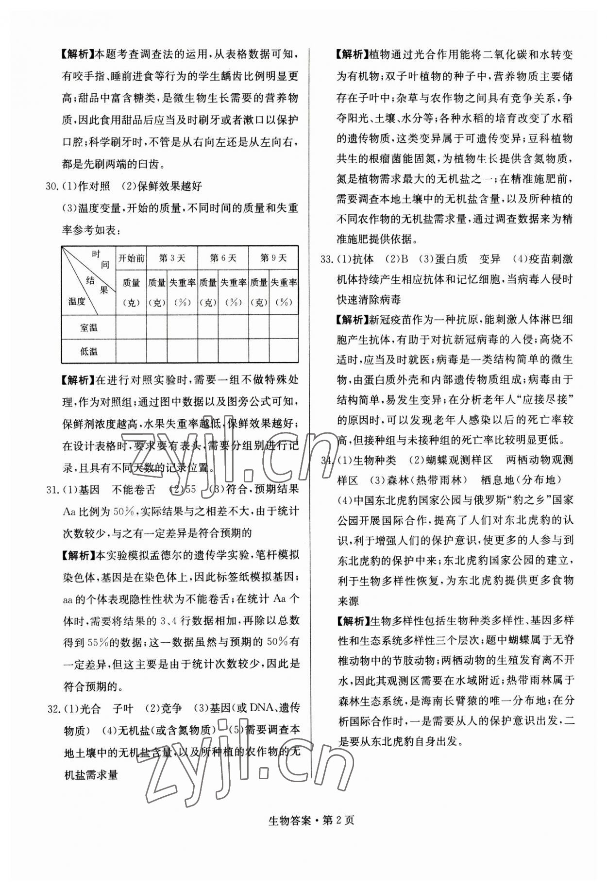 2023年湖南中考必備生物 參考答案第2頁