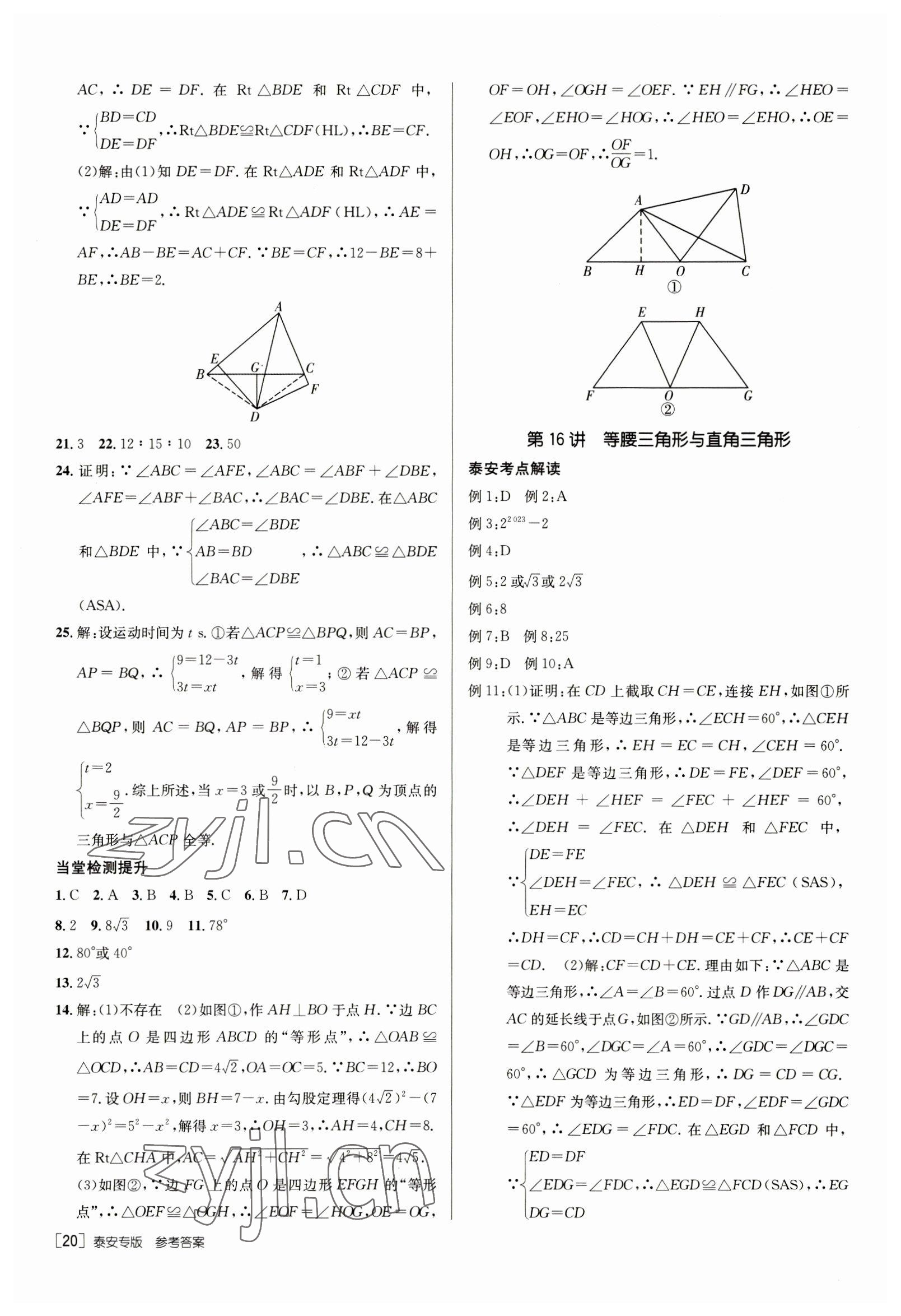 2023年升學(xué)錦囊數(shù)學(xué)泰安專(zhuān)版 參考答案第20頁(yè)