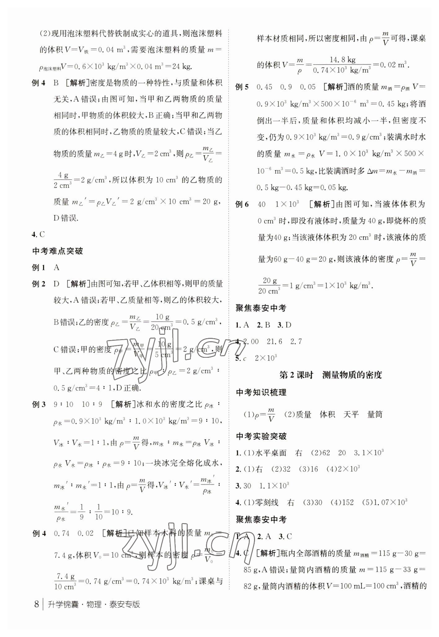 2023年升学锦囊物理泰安专版 参考答案第8页