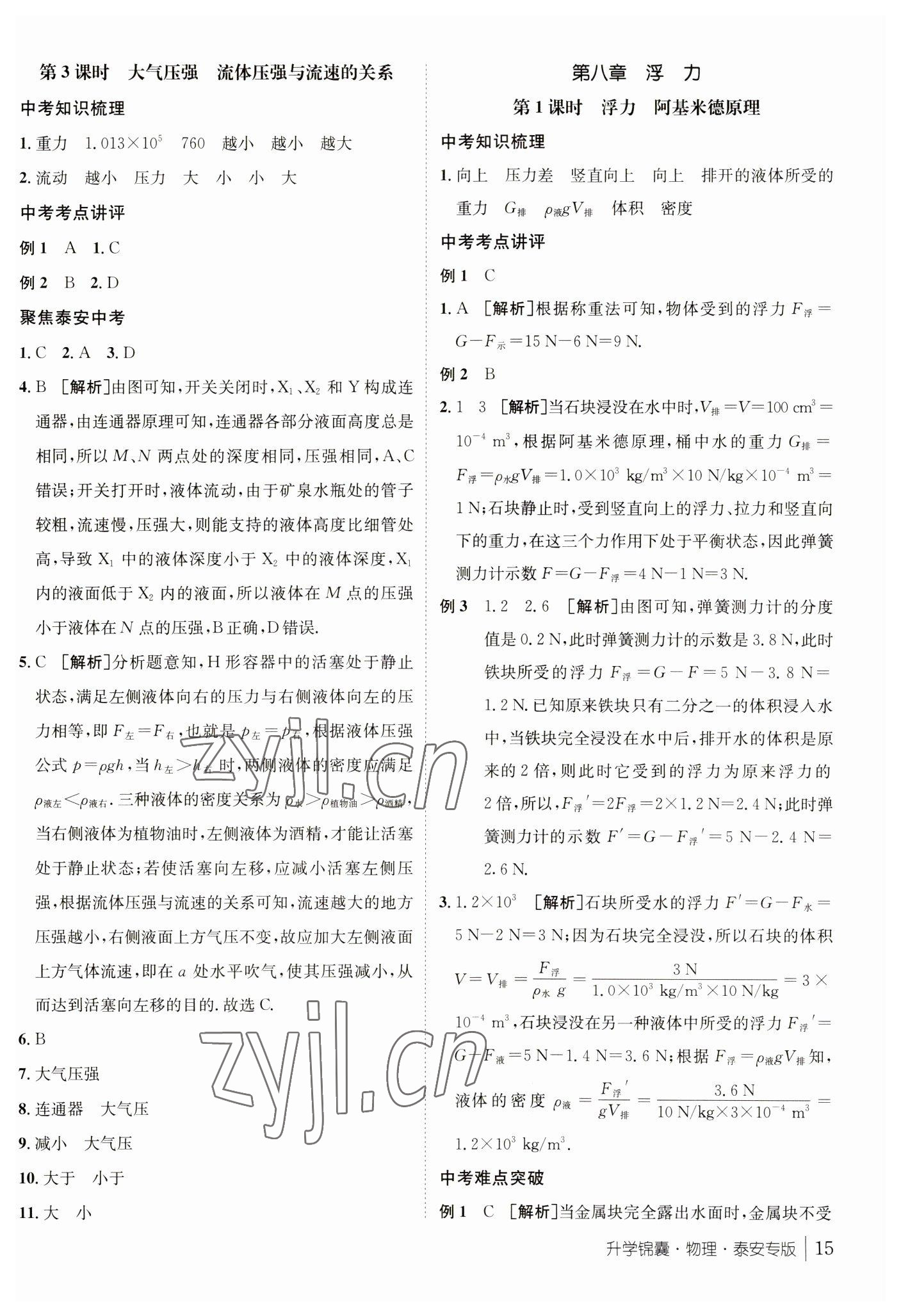 2023年升學(xué)錦囊物理泰安專版 參考答案第15頁