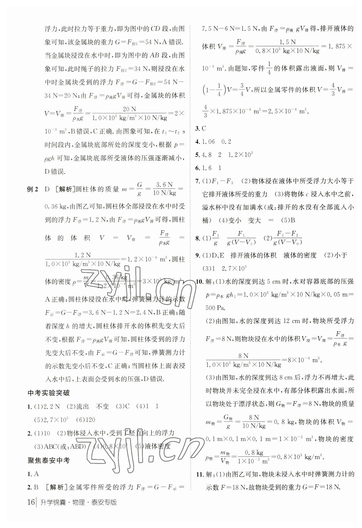 2023年升学锦囊物理泰安专版 参考答案第16页