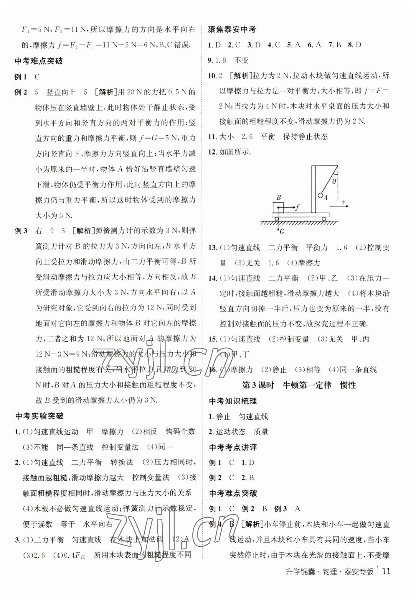 2023年升学锦囊物理泰安专版 参考答案第11页