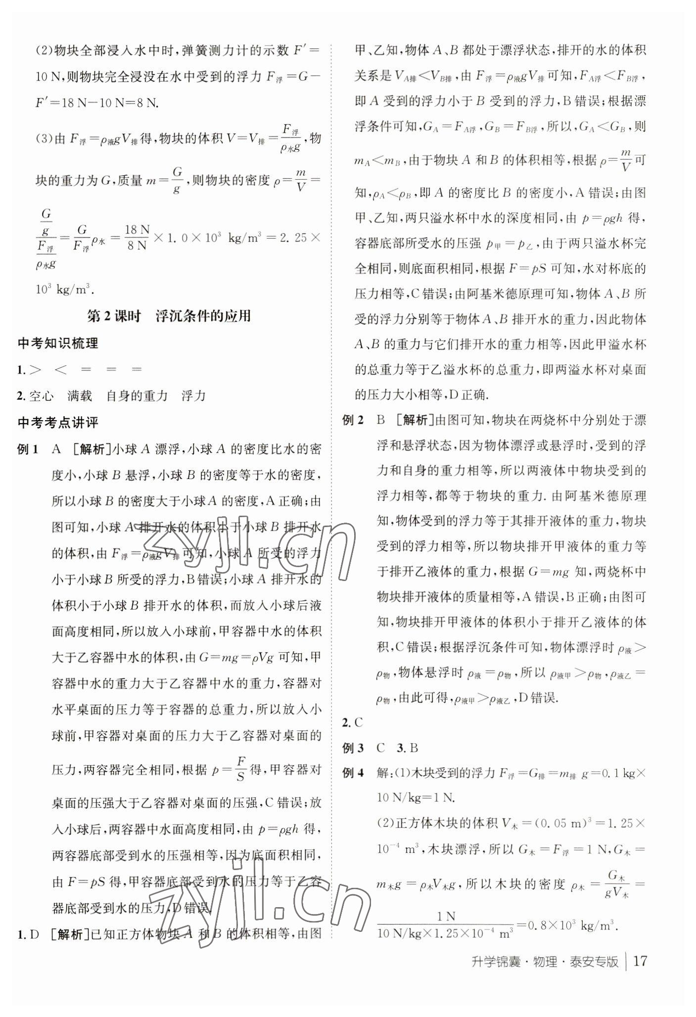 2023年升学锦囊物理泰安专版 参考答案第17页