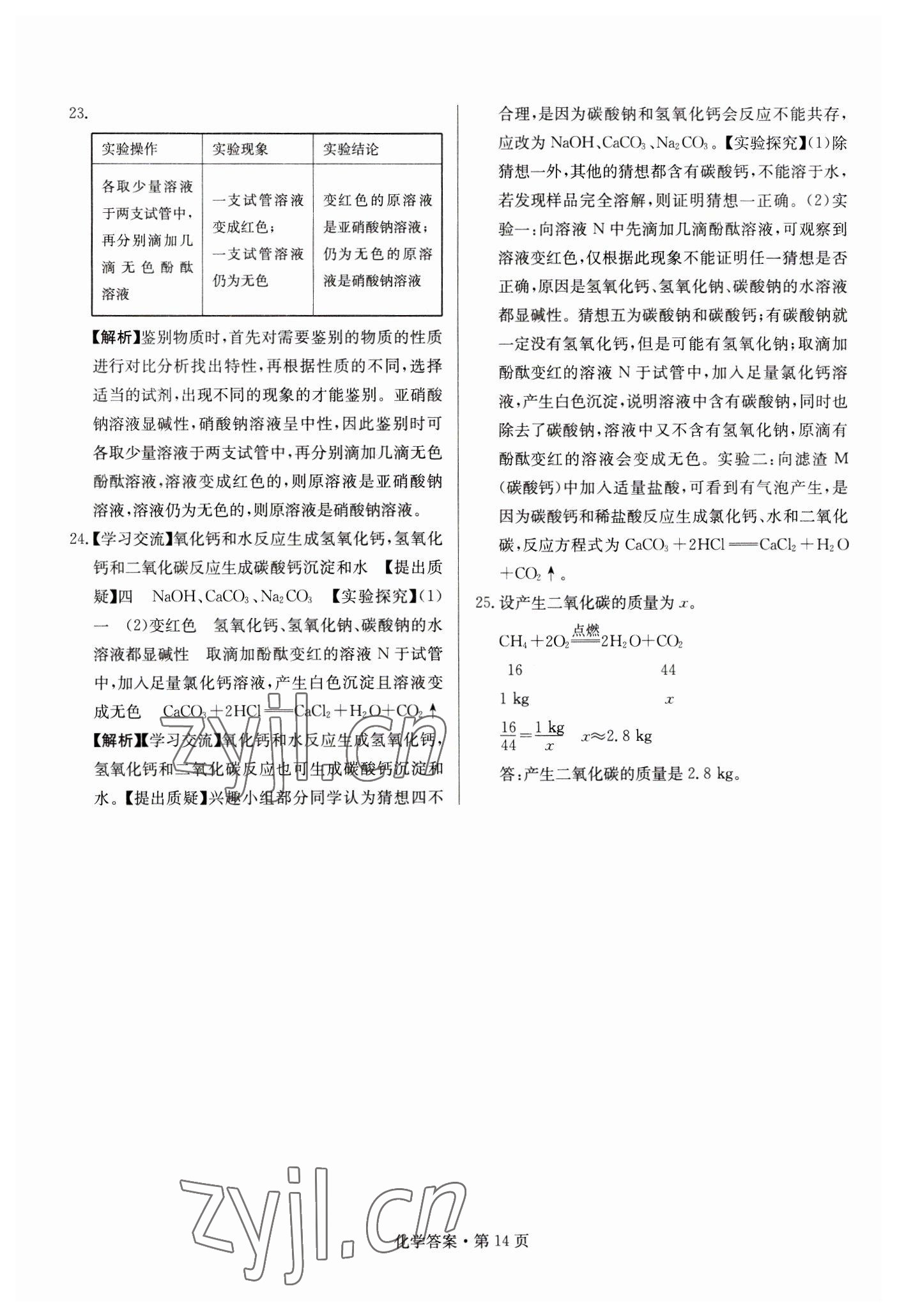 2023年湖南中考必备化学 参考答案第14页